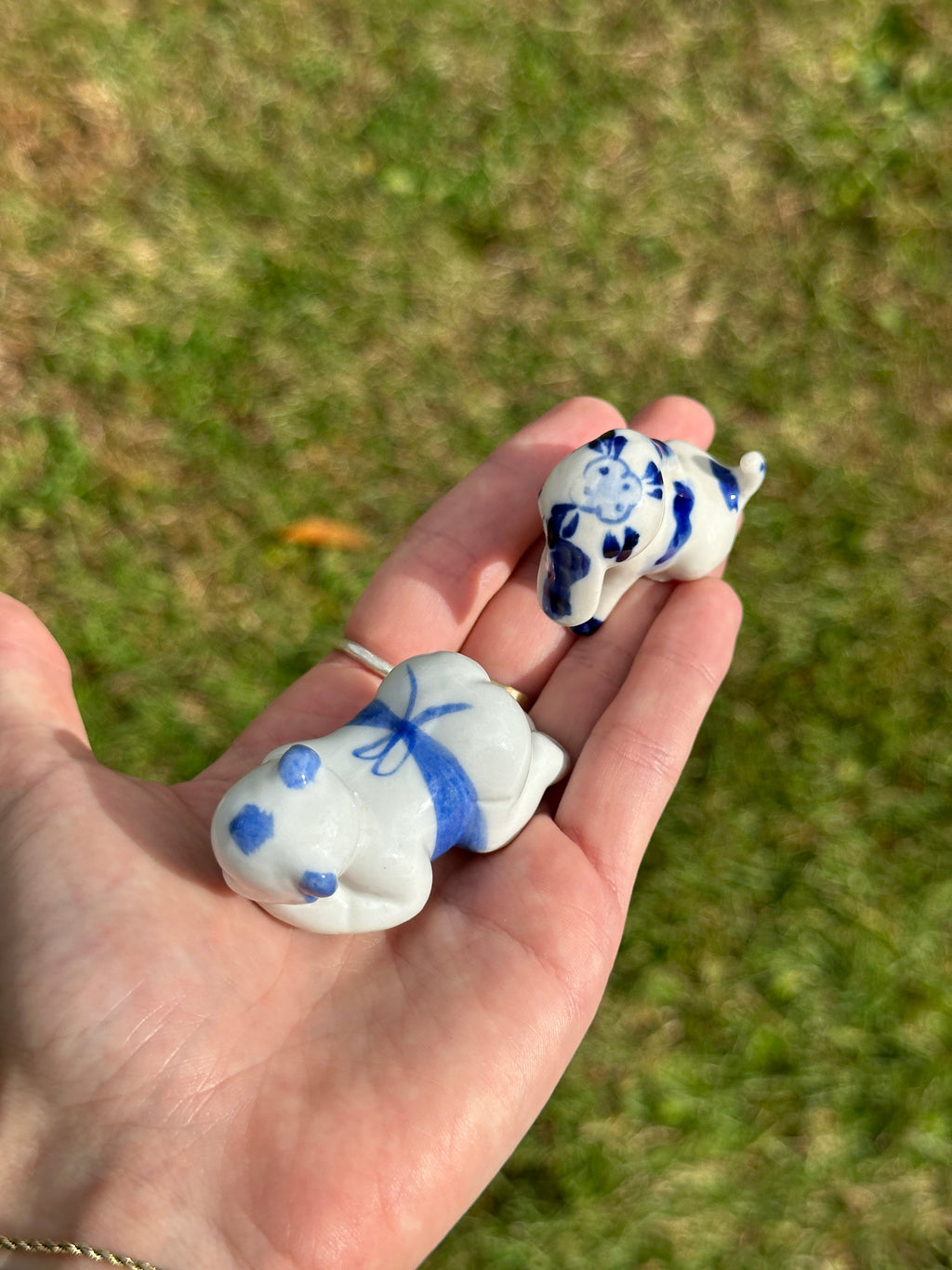 Delft Blue Puppy Dog figurine & Chinese opium pillow chopstick crawling baby