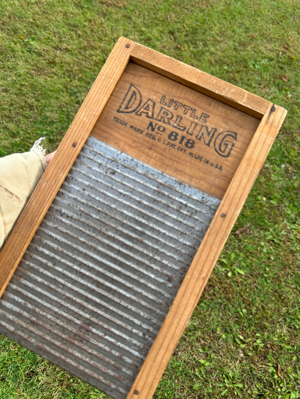Antique Tin & Wood Washboard Little Darling￼￼