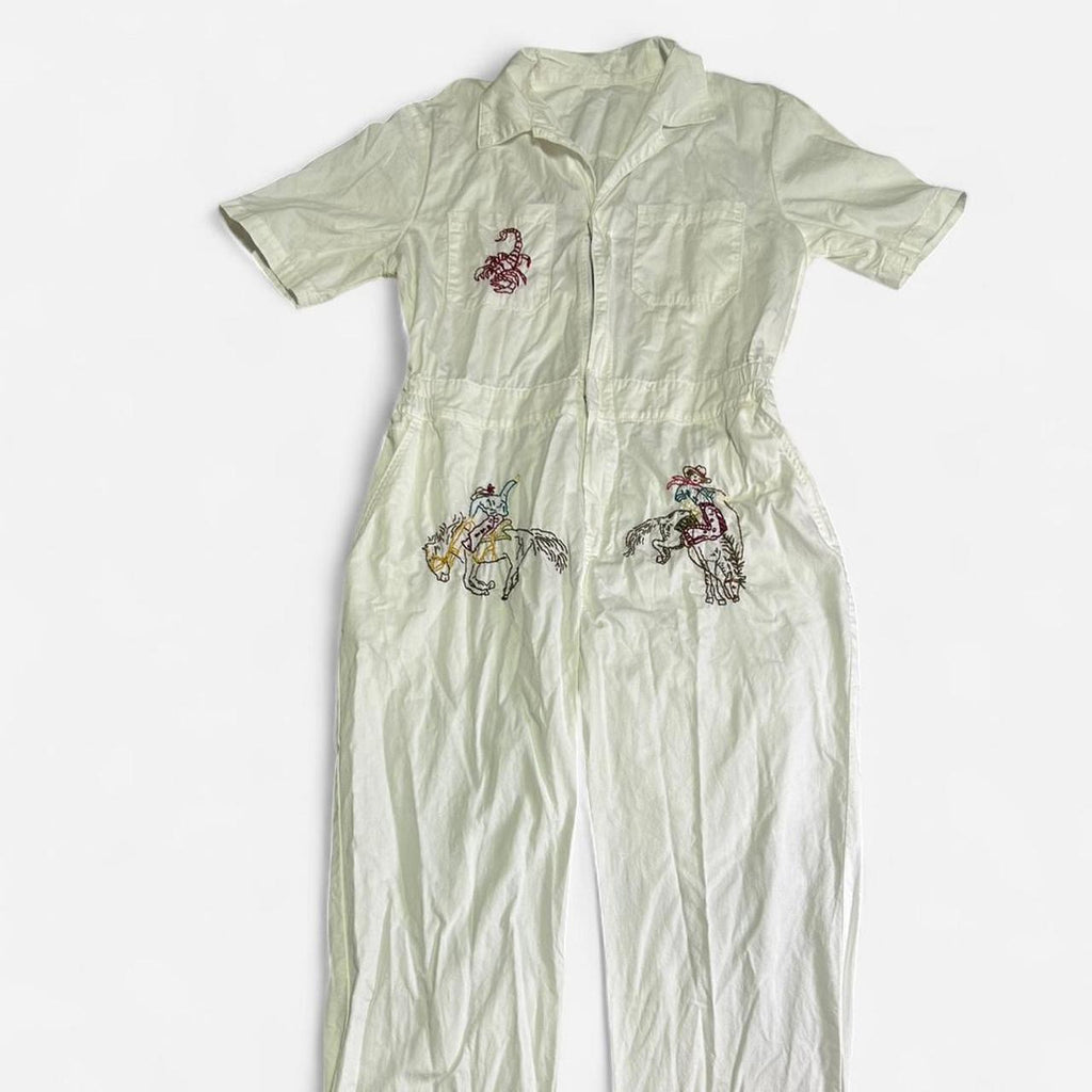 Handmade western white coveralls jumpsuit