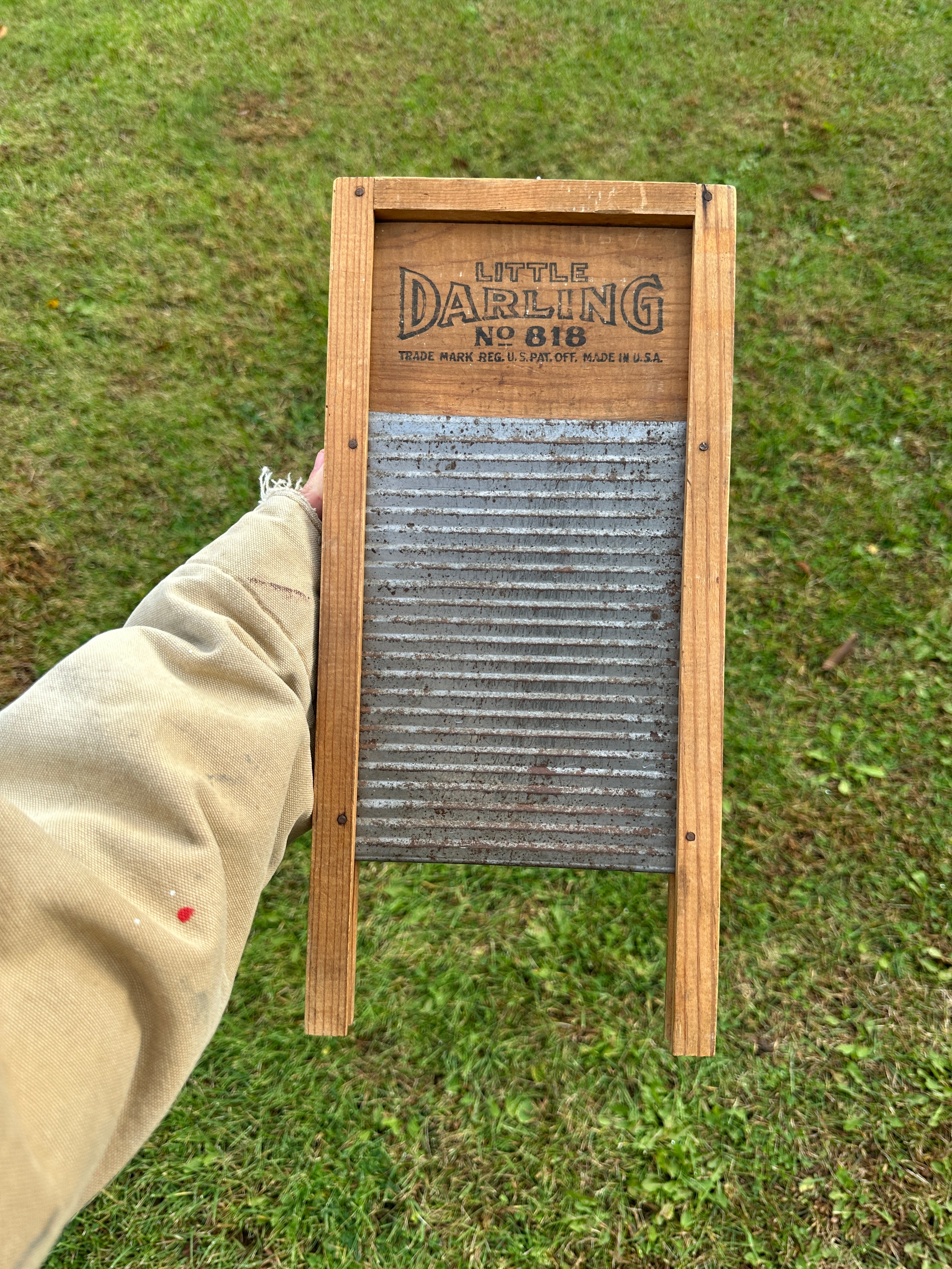 Antique Tin & Wood Washboard Little Darling￼￼