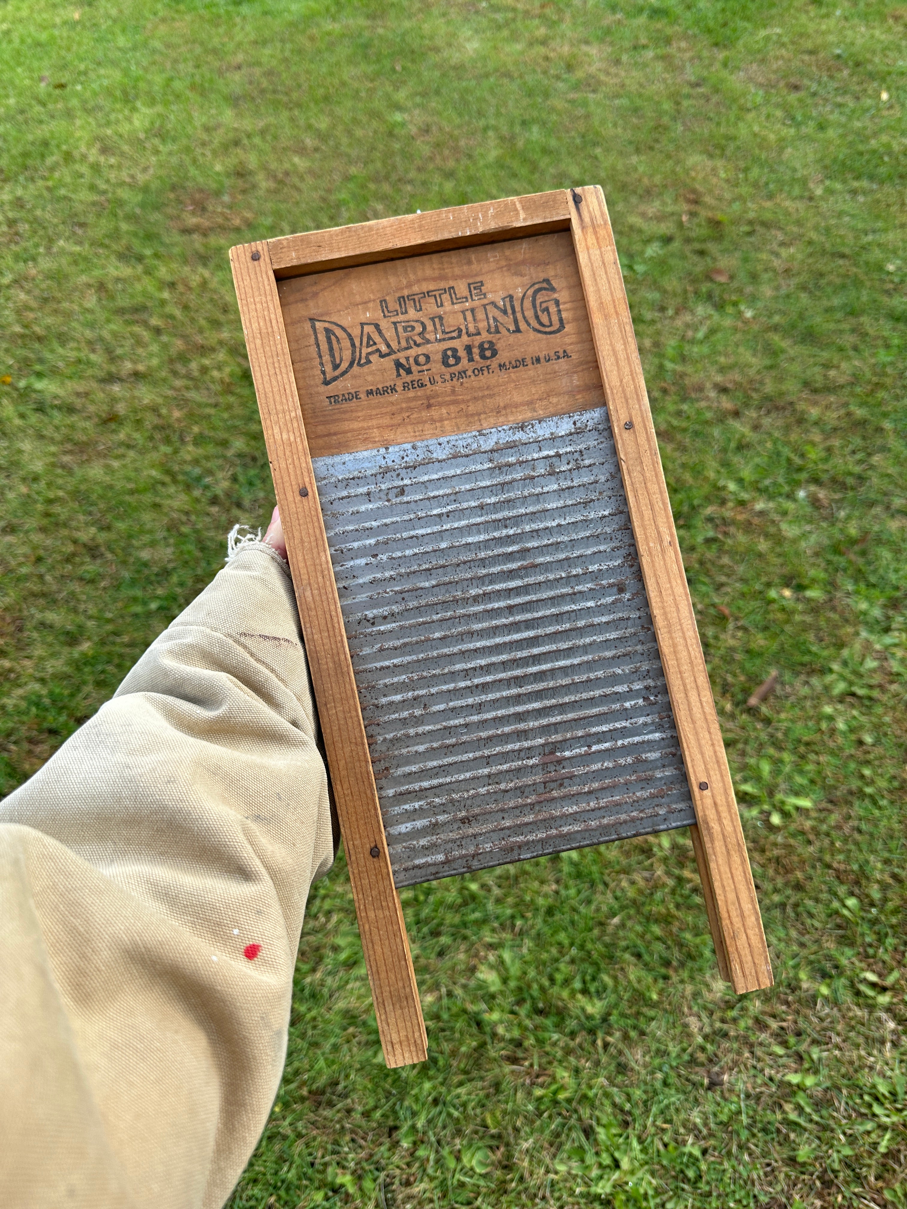 Antique Tin & Wood Washboard Little Darling￼￼