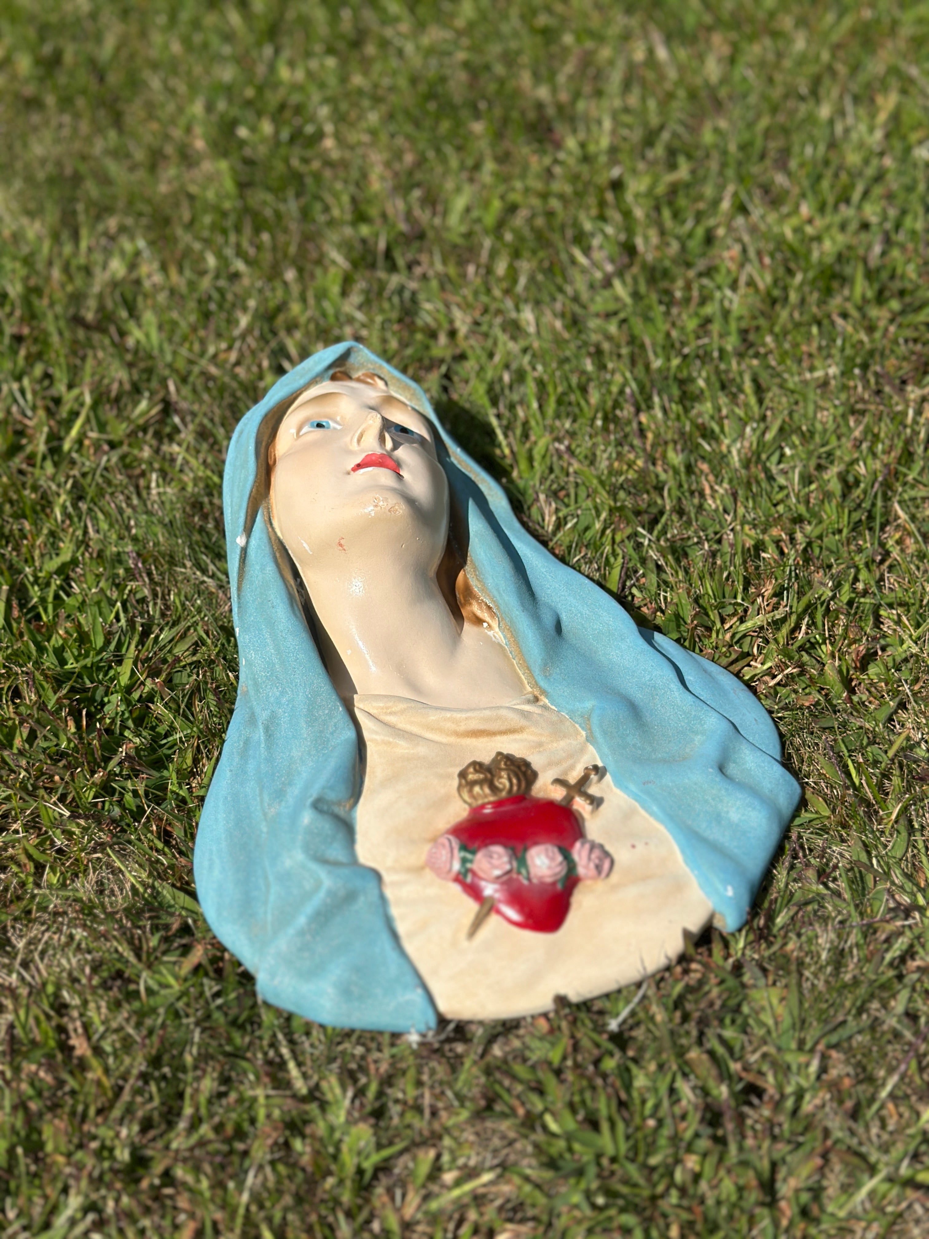 1960s Sacred Heart Statue Virgin Mary Wall Plaque - Vintage Sacred Heart Wall Art