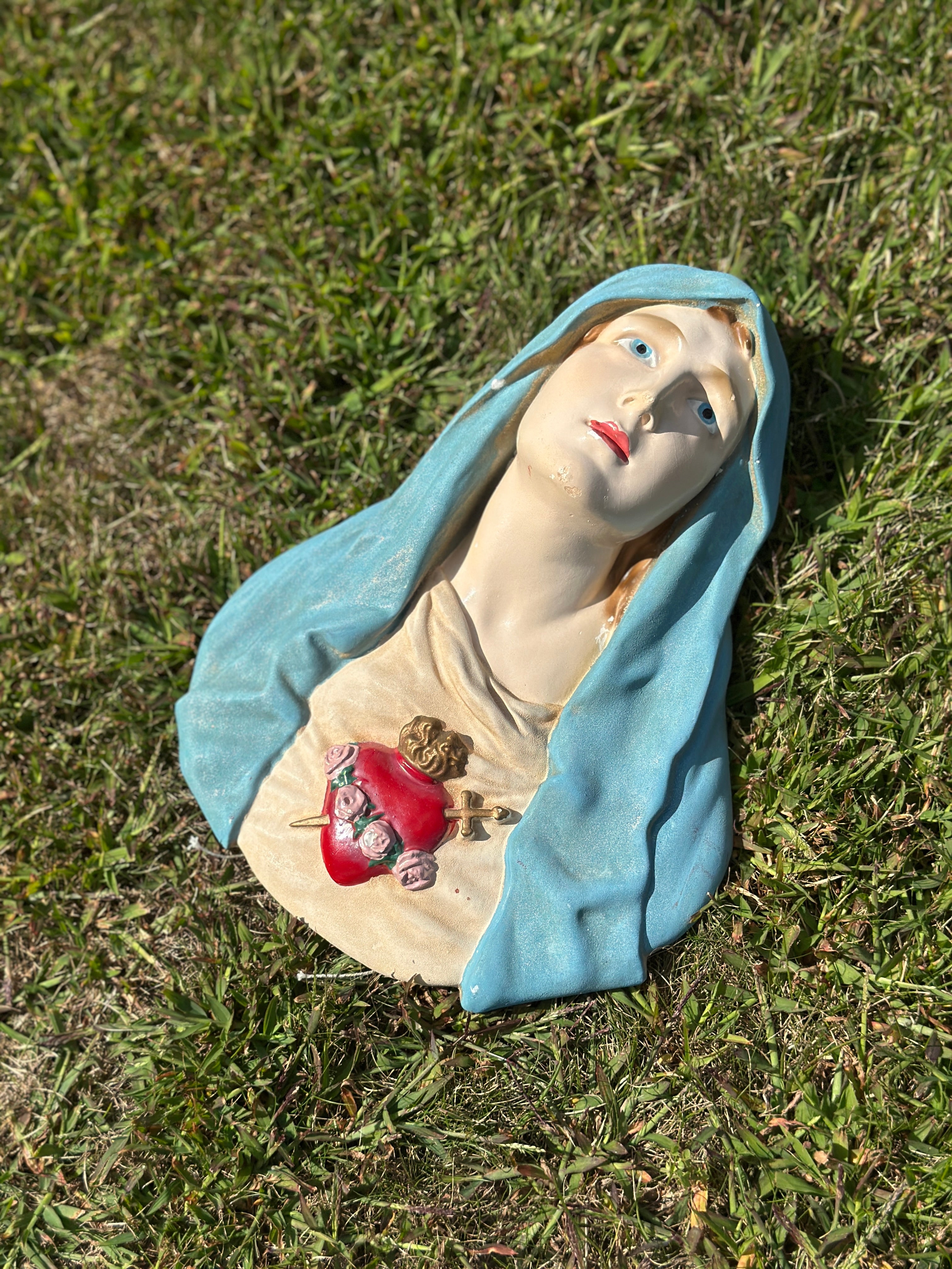 1960s Sacred Heart Statue Virgin Mary Wall Plaque - Vintage Sacred Heart Wall Art