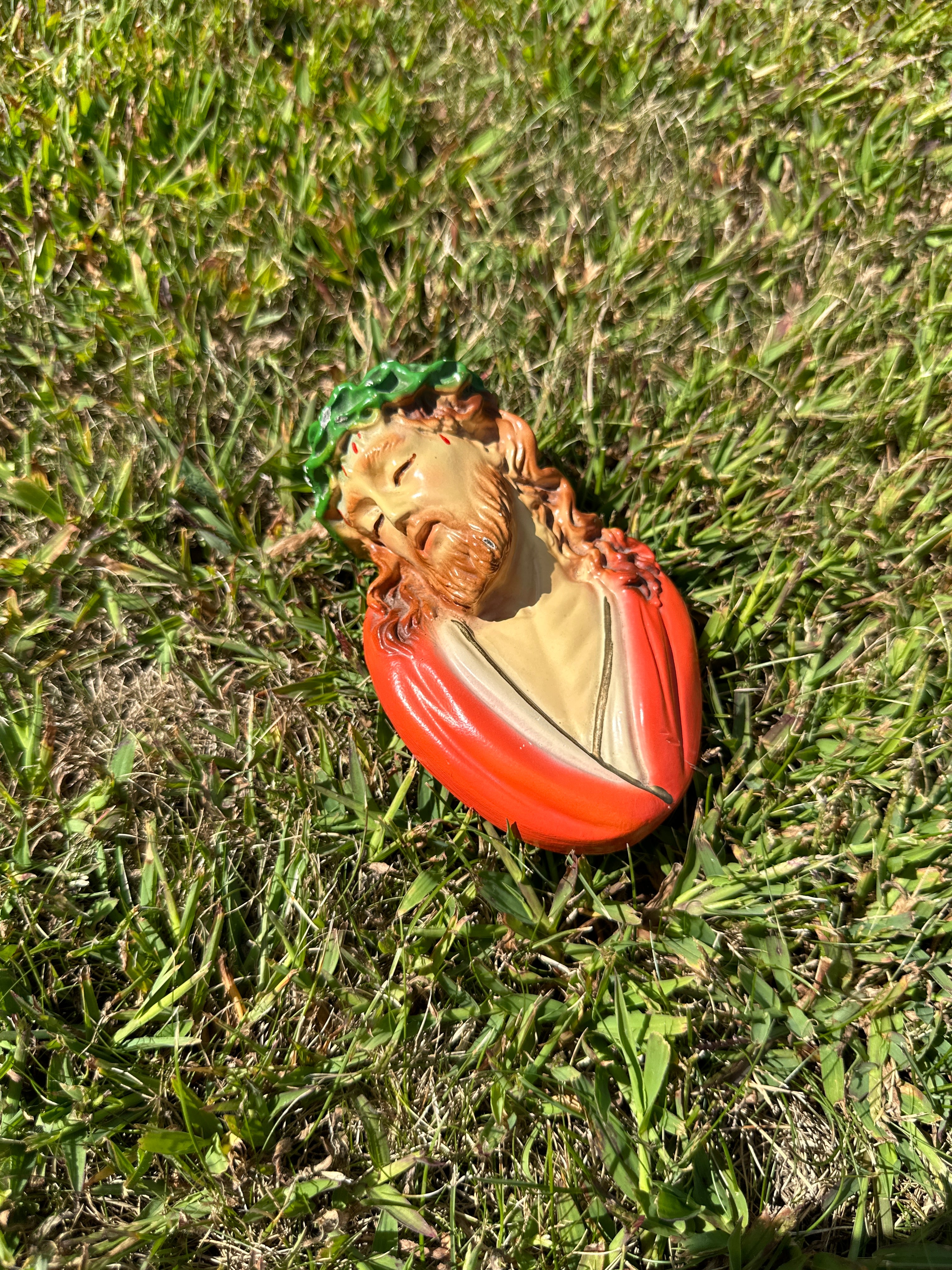 Vintage Jesus Wall Bust – Crown of Thorns – Hand-Painted Religious Sculpture