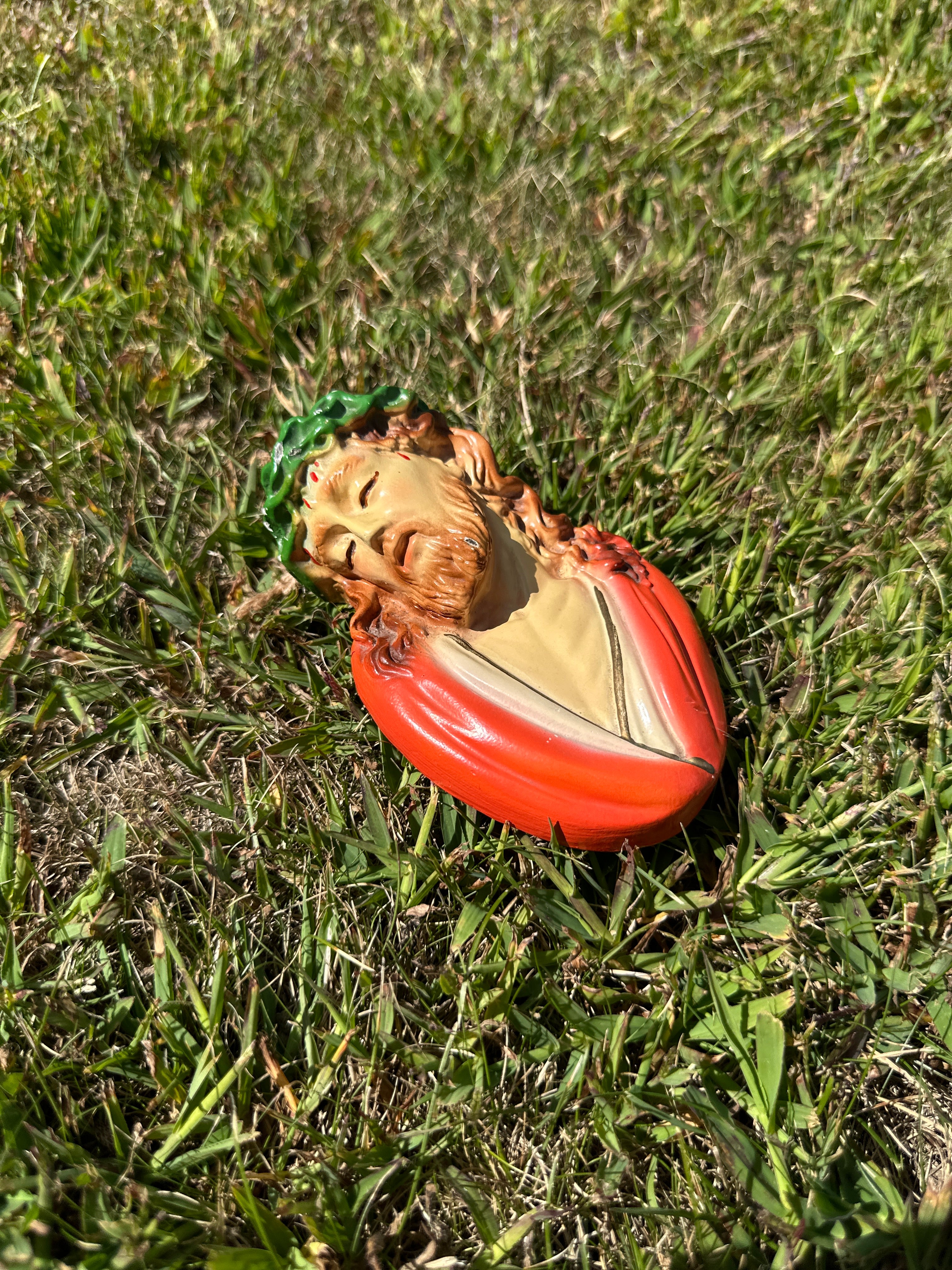 Vintage Jesus Wall Bust – Crown of Thorns – Hand-Painted Religious Sculpture