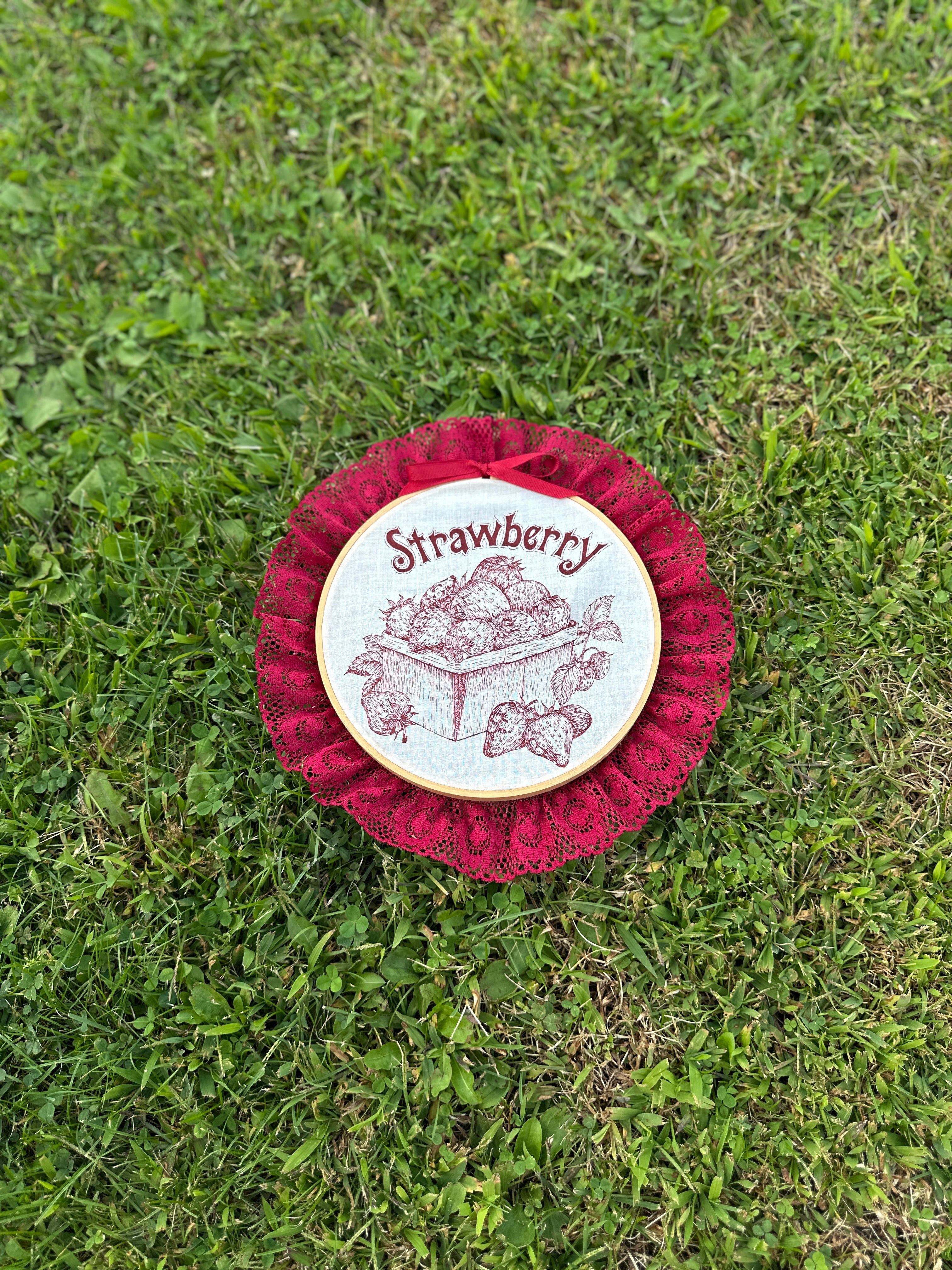 Handmade Strawberry Embroidery Hoop Décor | Vintage Country Decor