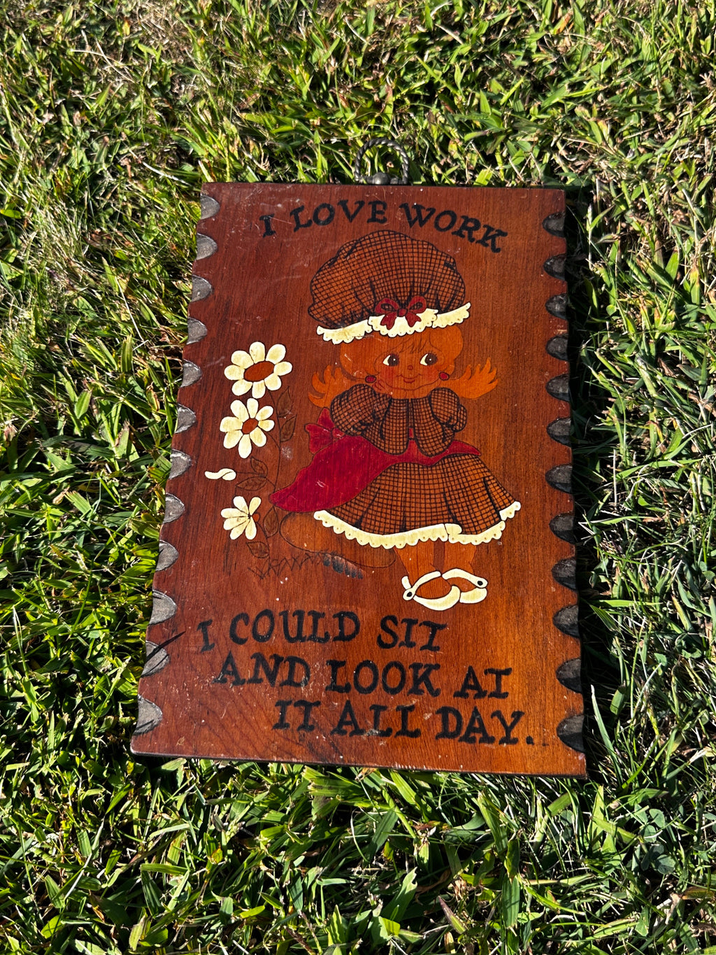 Mid century Wooden Plaque - I Love Work