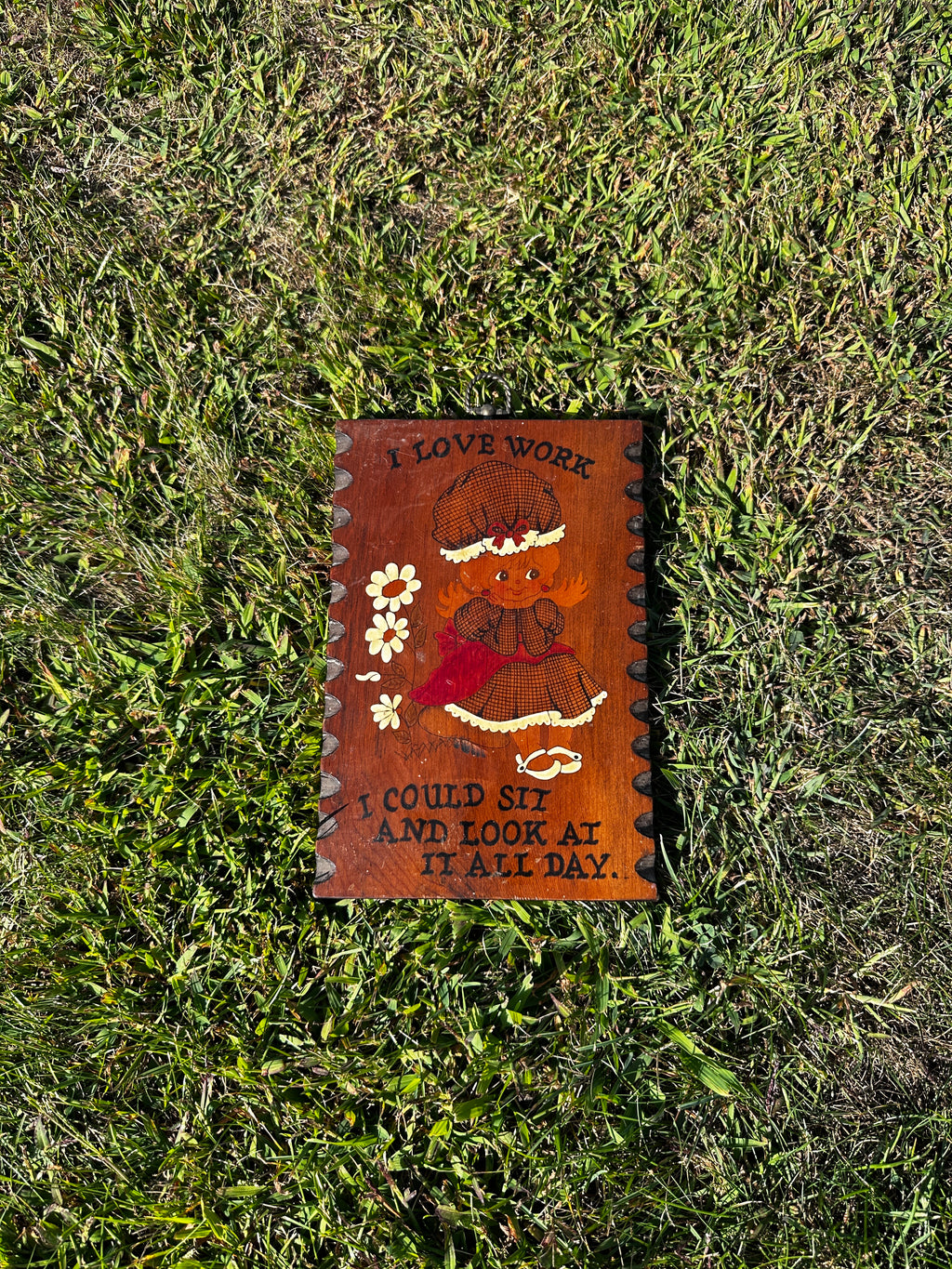 Mid century Wooden Plaque - I Love Work