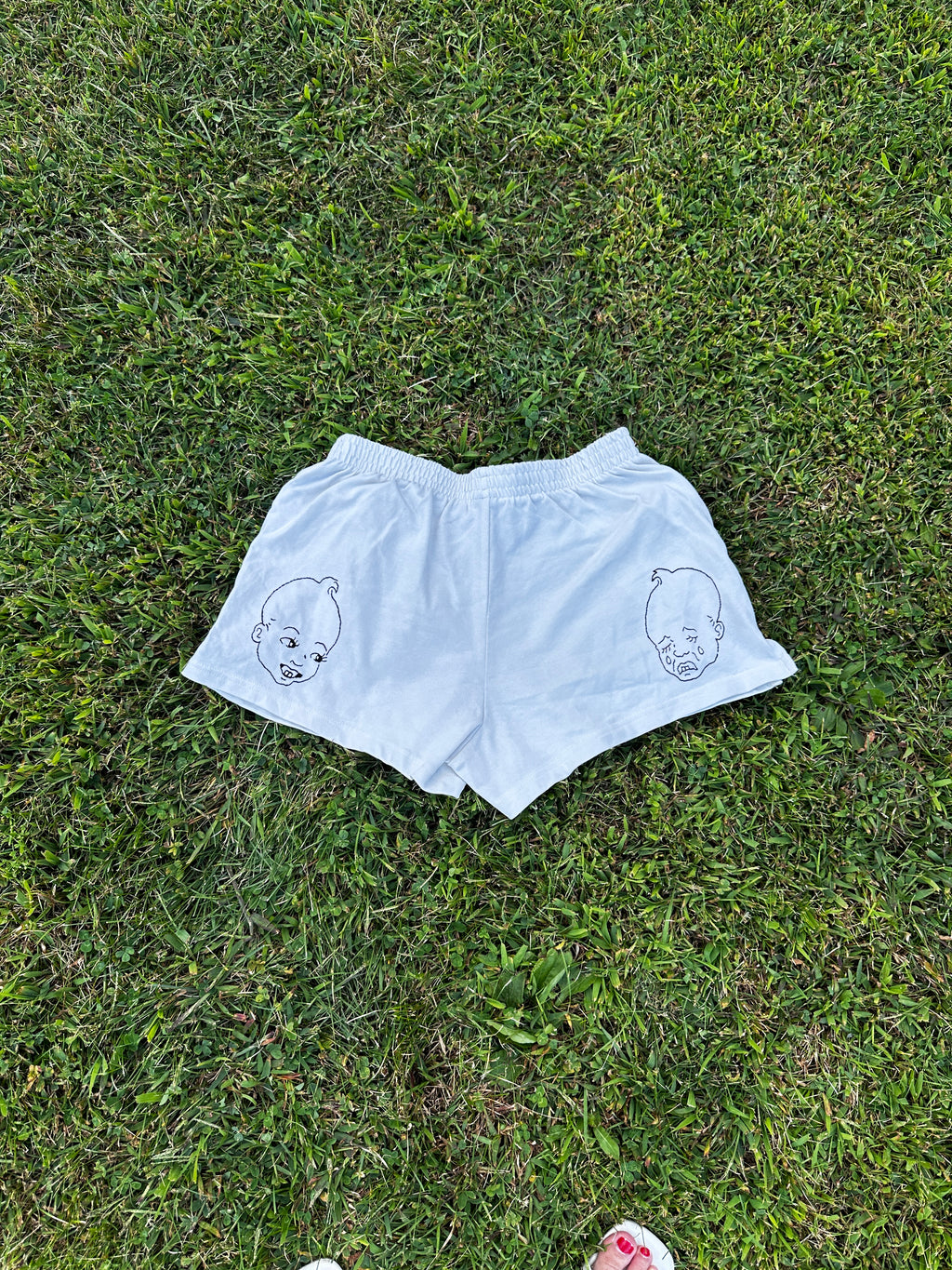 Handmade Hand-Embroidered Baby Face Shorts – Sweet & Sour Design