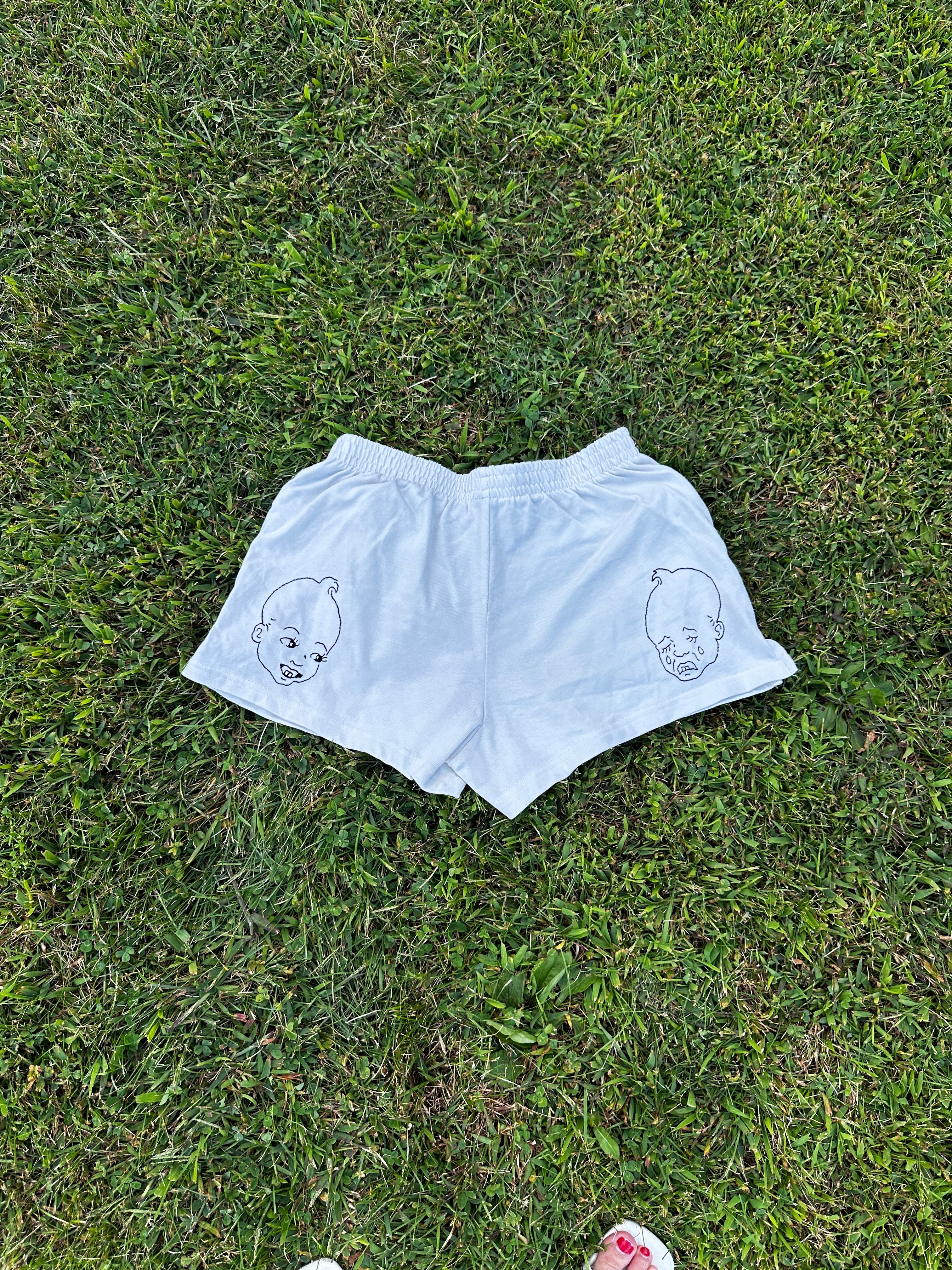 Handmade Hand-Embroidered Baby Face Shorts – Sweet & Sour Design