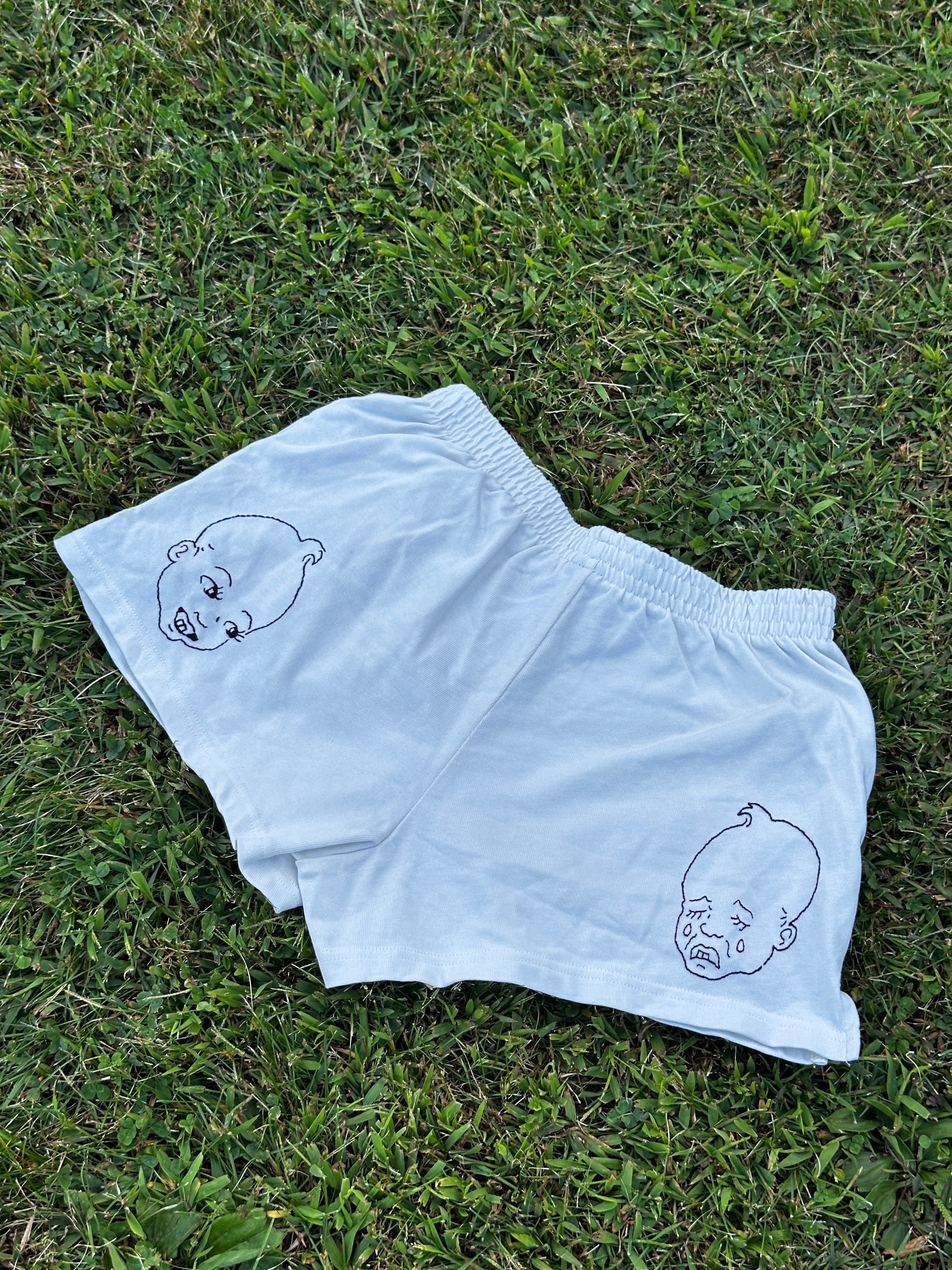 Handmade Hand-Embroidered Baby Face Shorts – Sweet & Sour Design