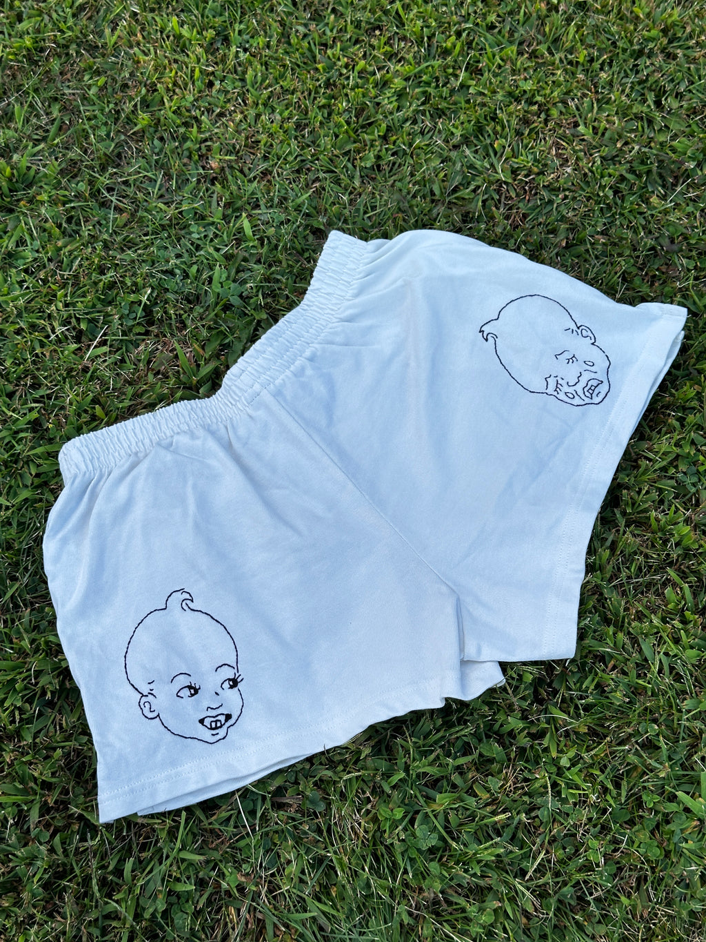 Handmade Hand-Embroidered Baby Face Shorts – Sweet & Sour Design