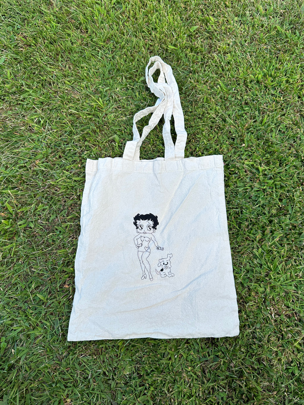 Hand embroidered Betty Boop tote bag