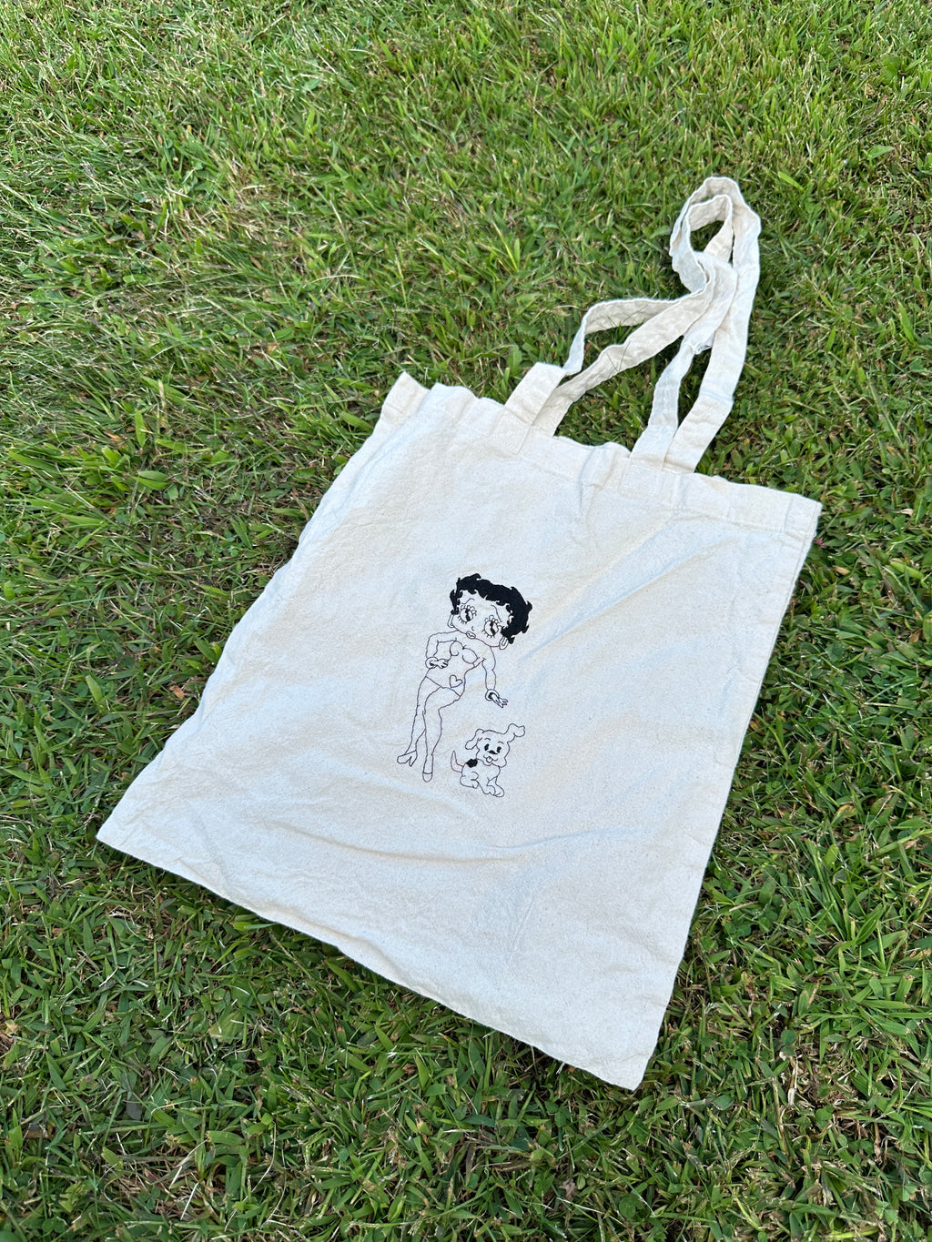 Hand embroidered Betty Boop tote bag