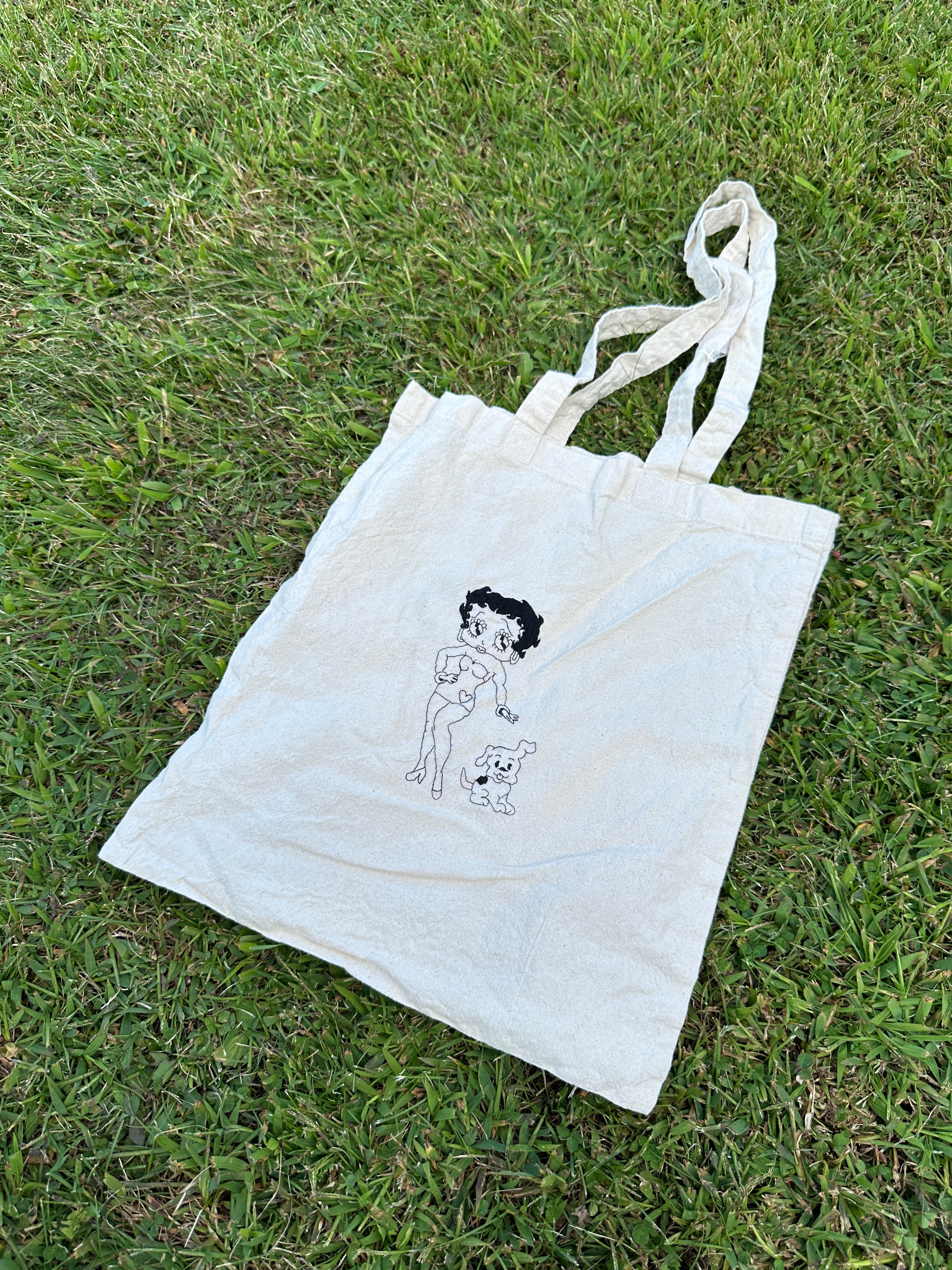 Hand embroidered Betty Boop tote bag