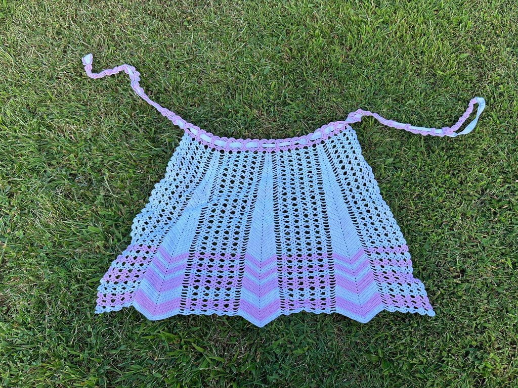 Vintage Handmade Crochet Apron – Pastel Pink & Pink Stripes