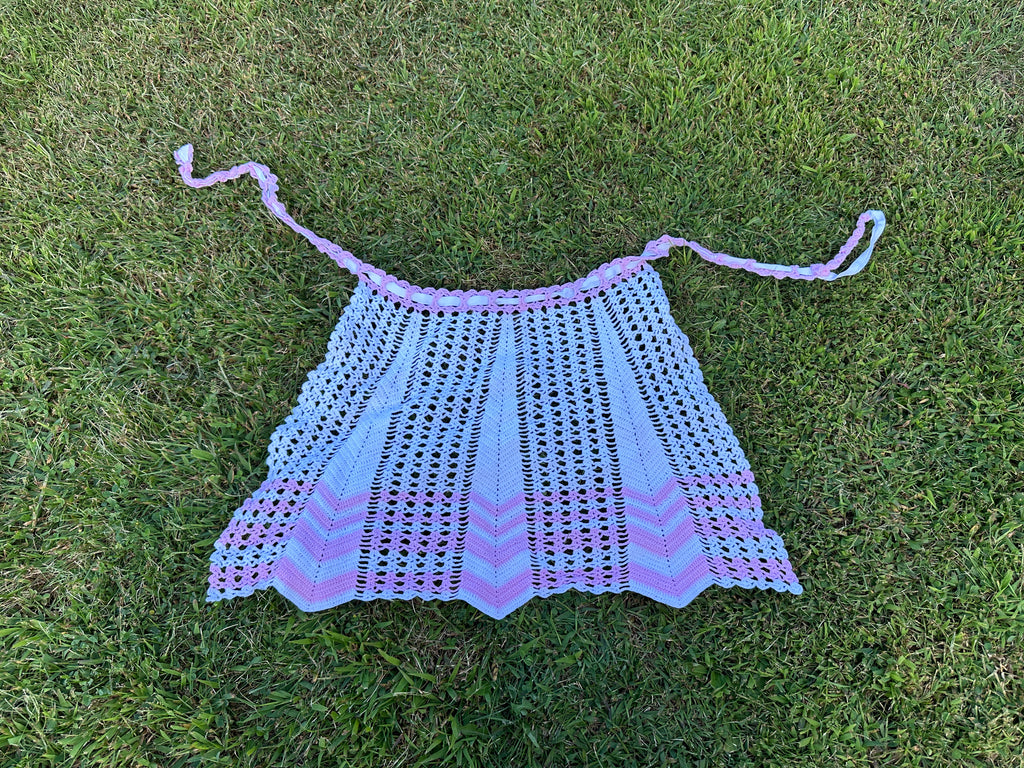 Vintage Handmade Crochet Apron – Pastel Pink & Pink Stripes