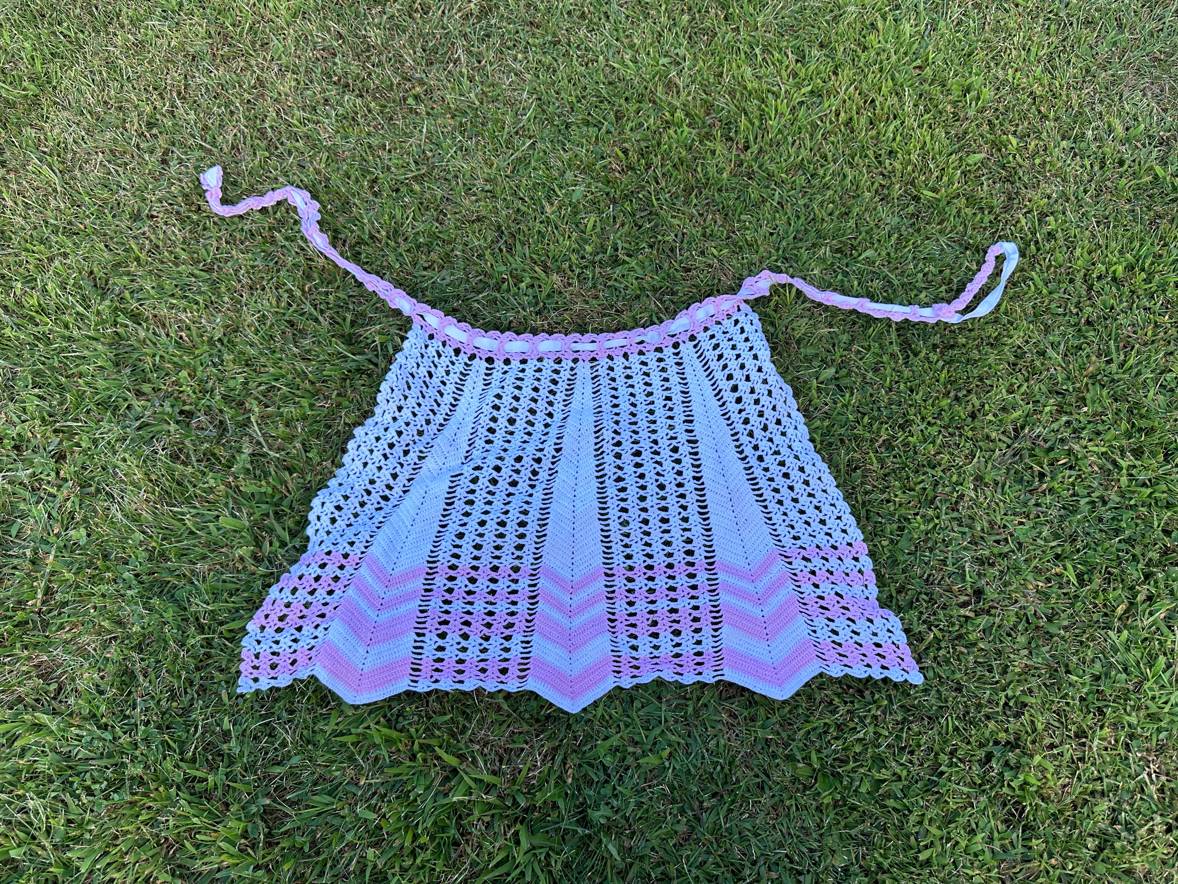 Vintage Handmade Crochet Apron – Pastel Pink & Pink Stripes