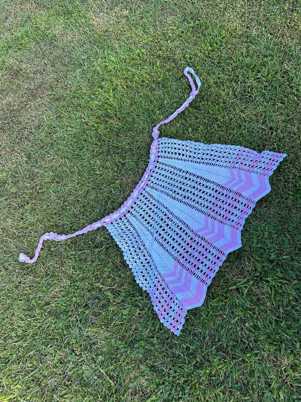 Vintage Handmade Crochet Apron – Pastel Pink & Pink Stripes