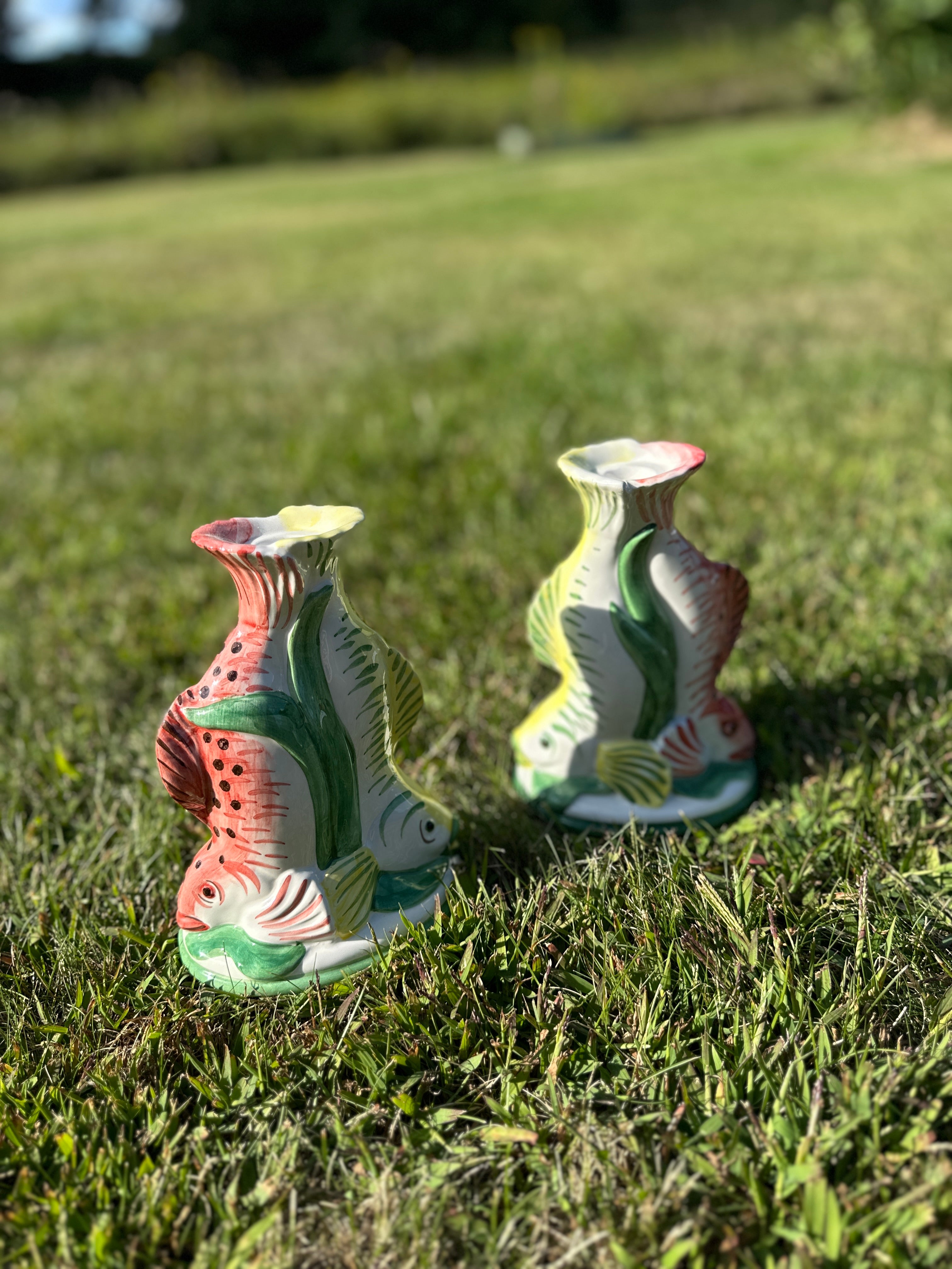 Koi Fish Candlestick Holder Set - Vintage Palmer Smith