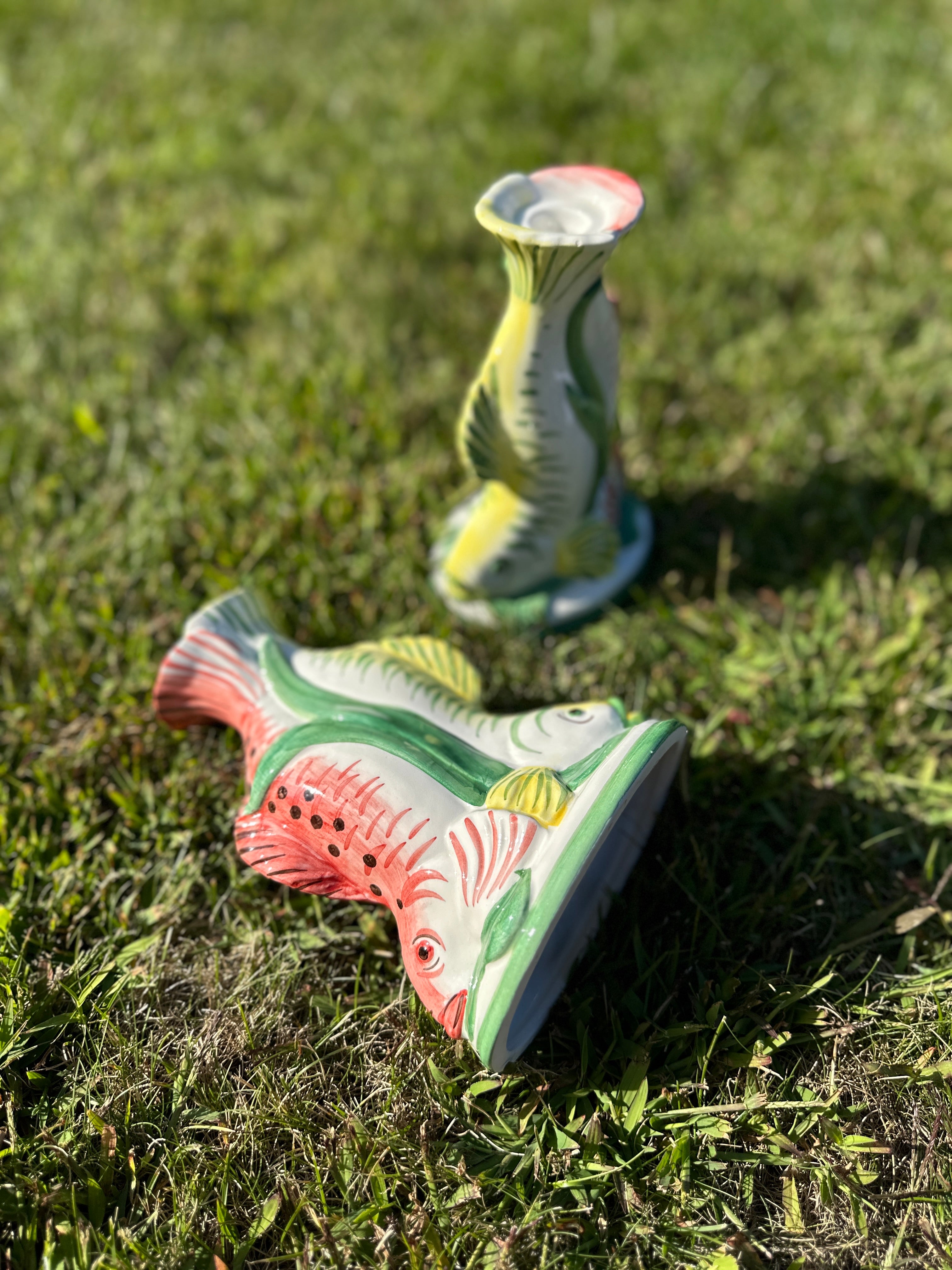 Koi Fish Candlestick Holder Set - Vintage Palmer Smith