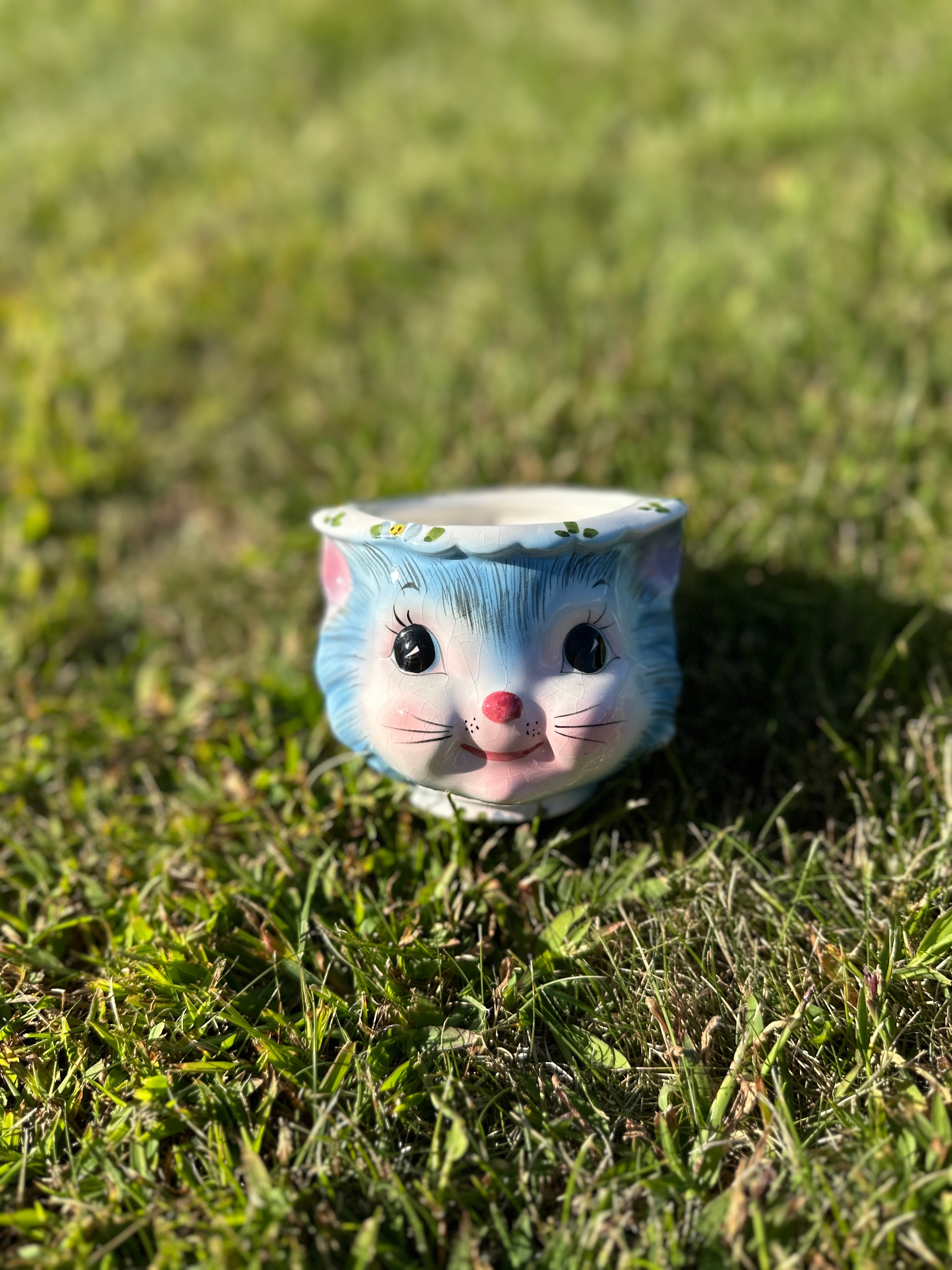 Vintage Lefton “Miss Priss” Small Blue Cat Face Cup