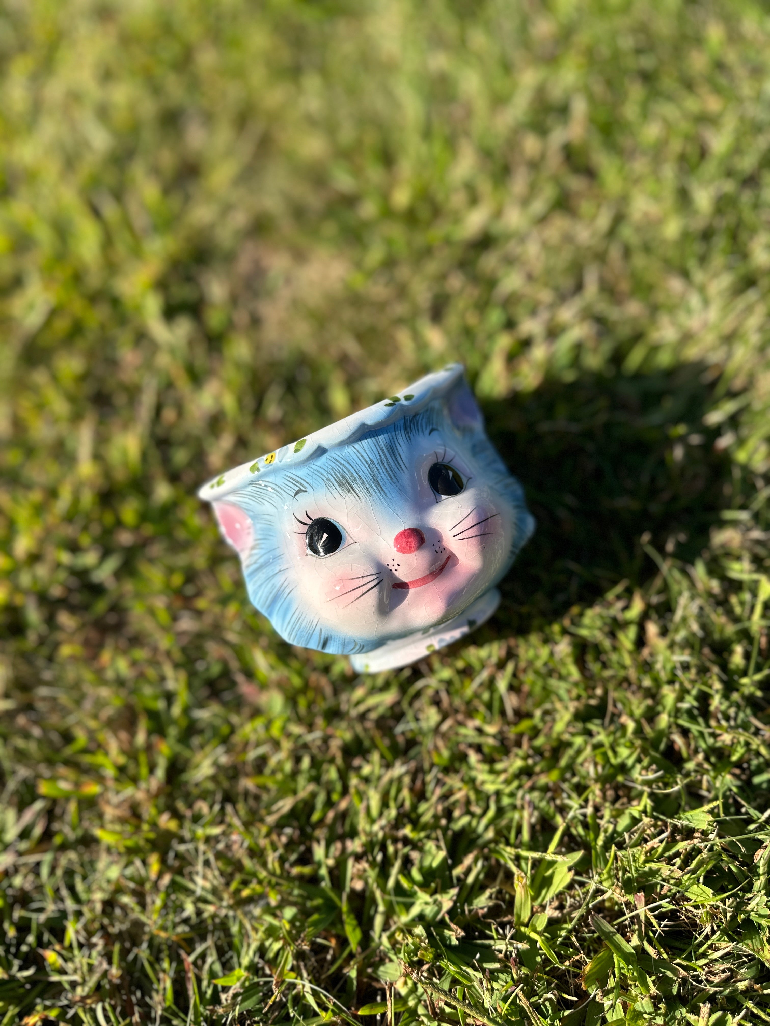 Vintage Lefton “Miss Priss” Small Blue Cat Face Cup