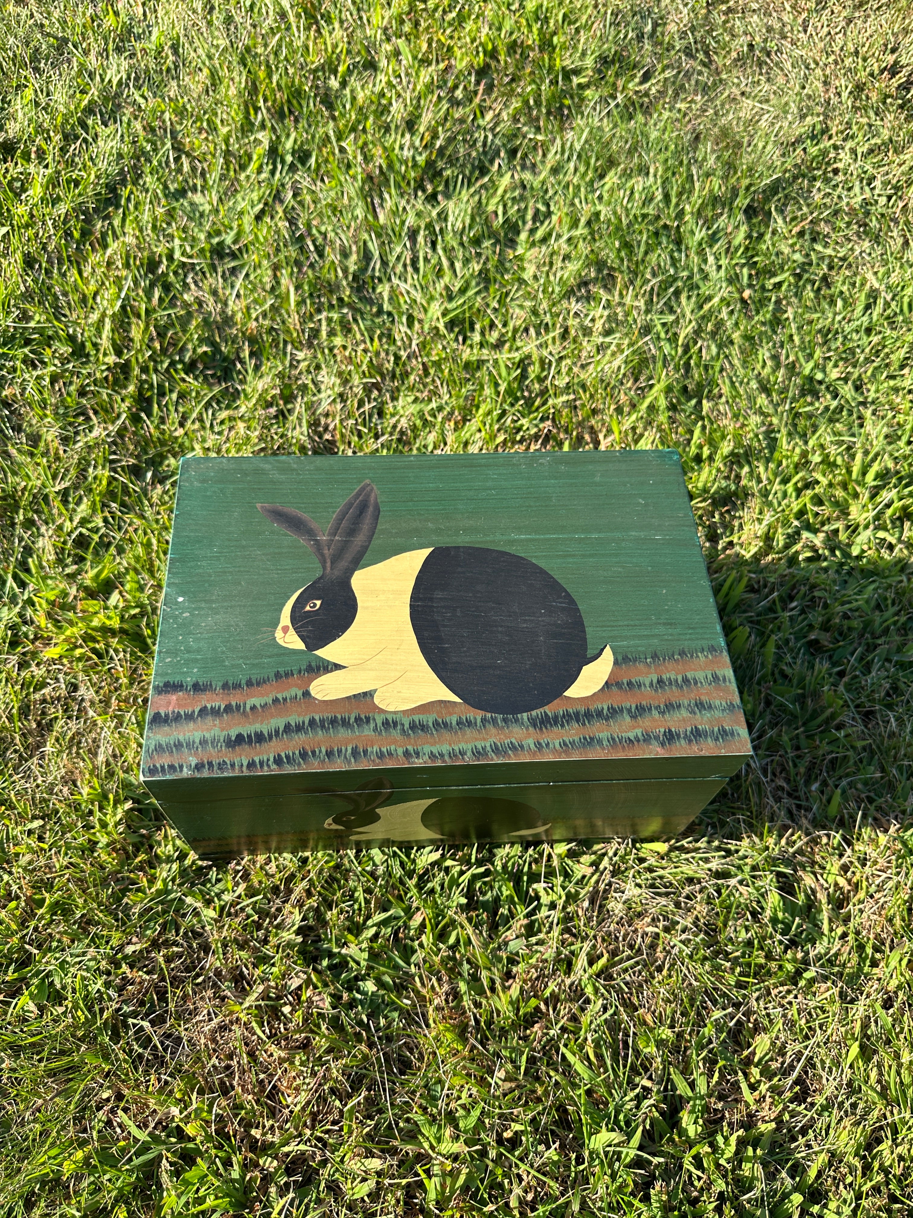Wooden Bunny Box | Vintage hand-painted wooden storage box