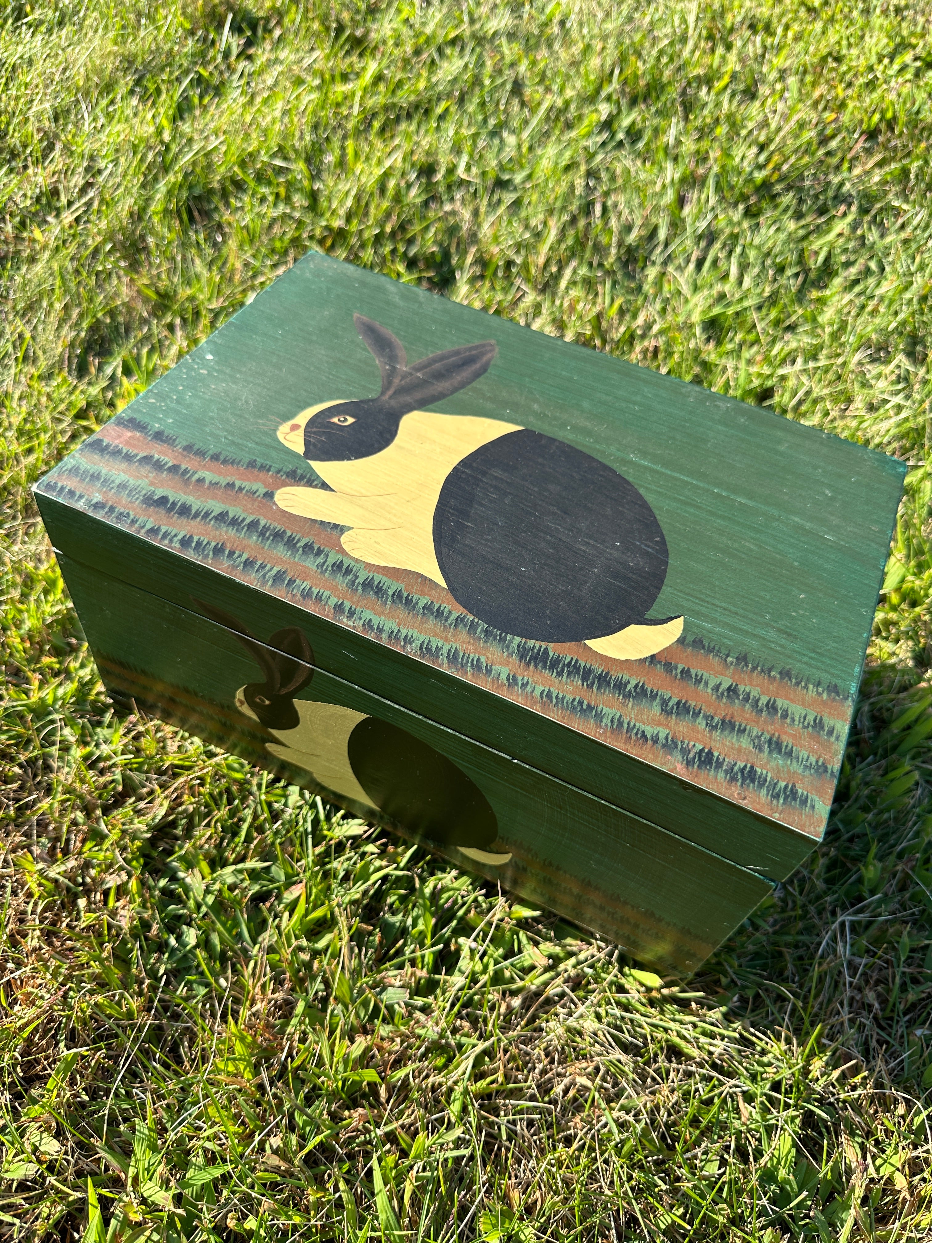 Wooden Bunny Box | Vintage hand-painted wooden storage box