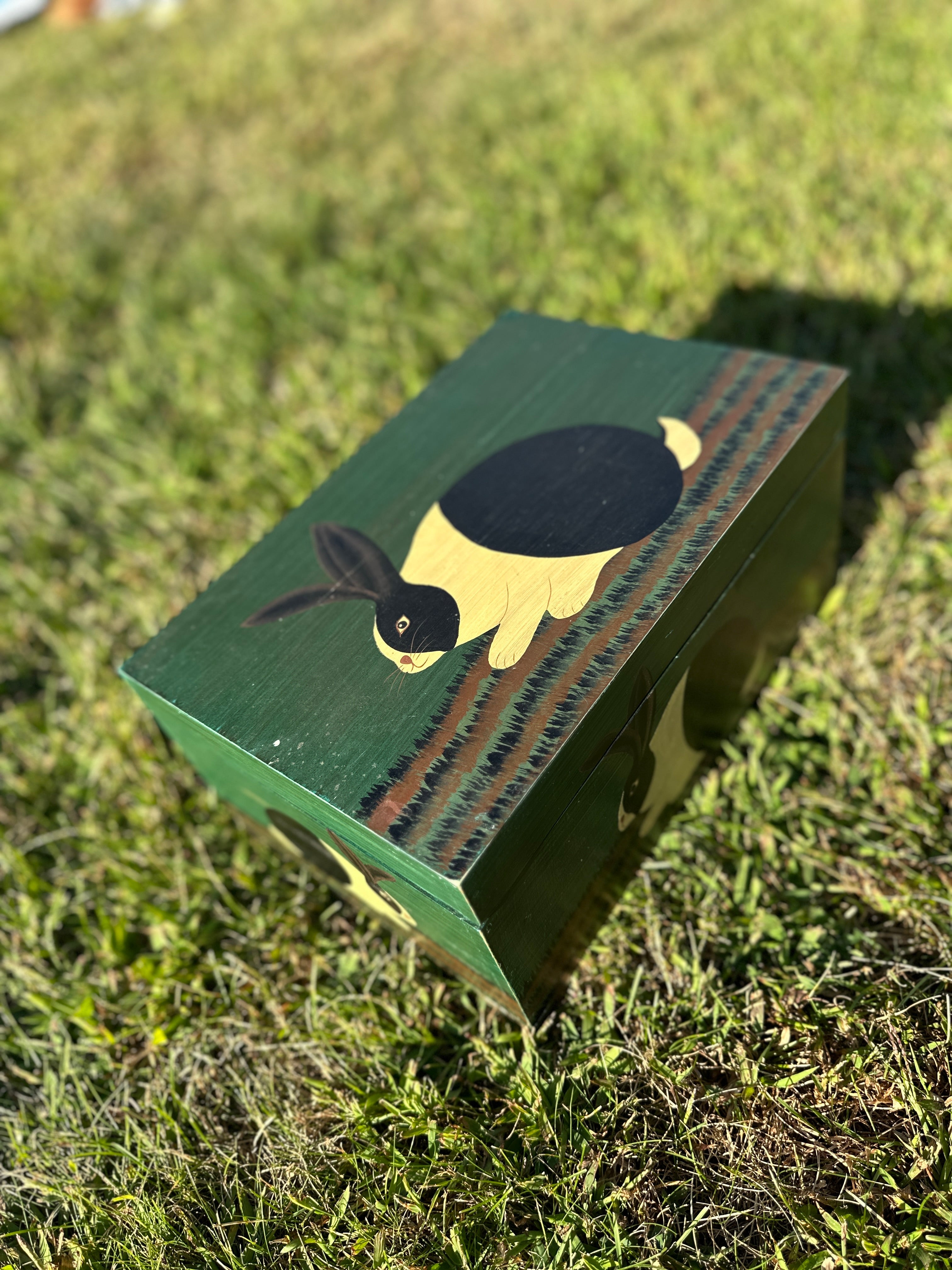 Wooden Bunny Box | Vintage hand-painted wooden storage box