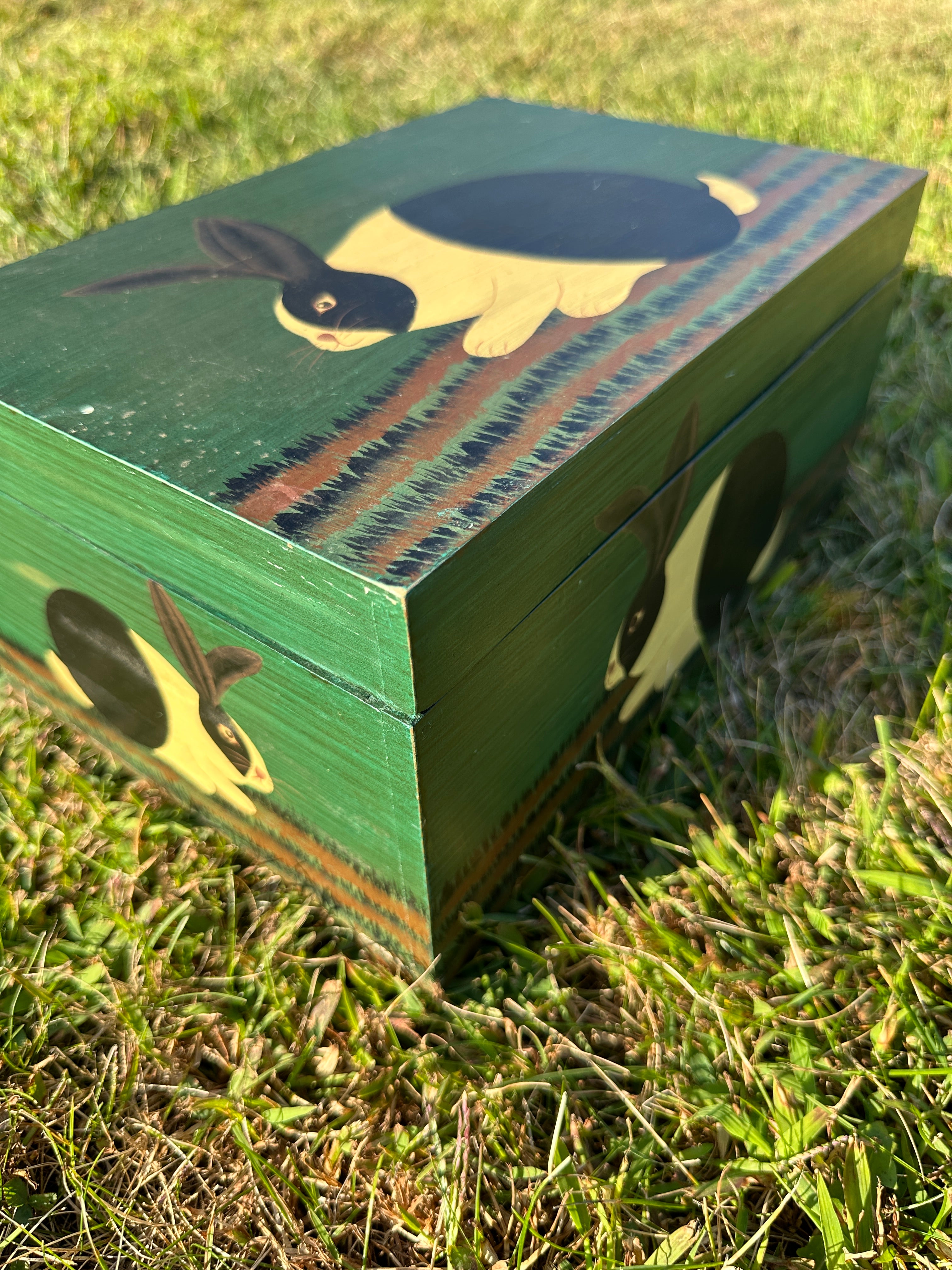Wooden Bunny Box | Vintage hand-painted wooden storage box