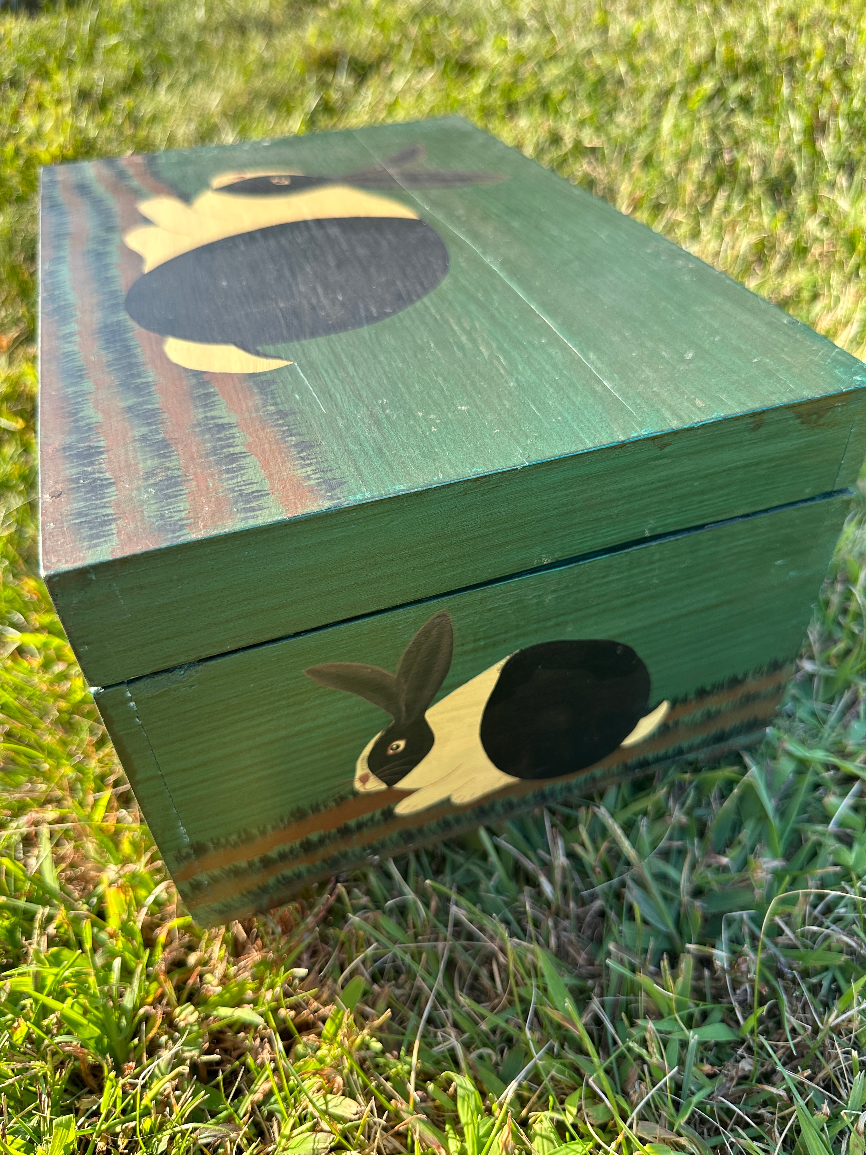 Wooden Bunny Box | Vintage hand-painted wooden storage box
