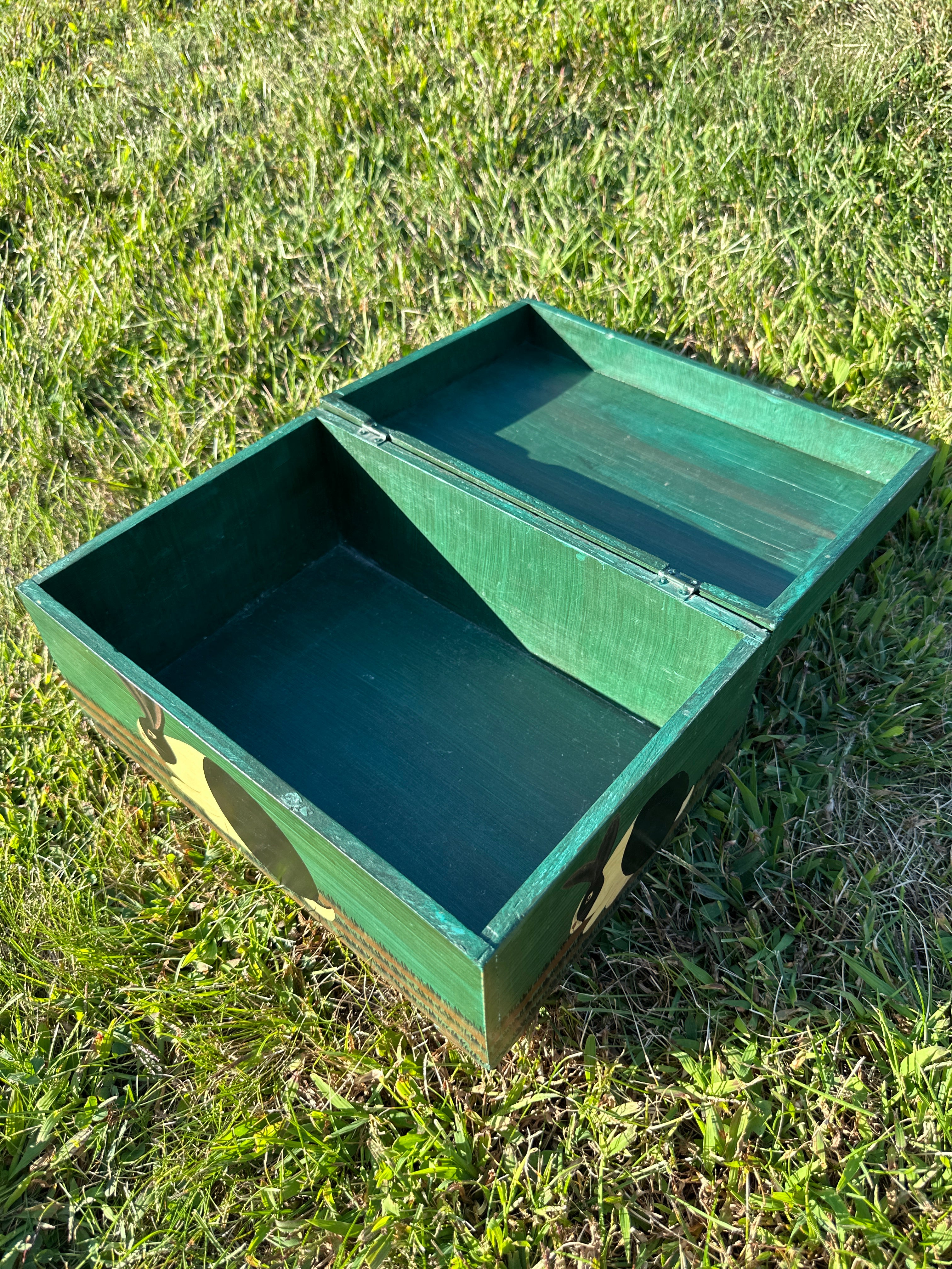 Wooden Bunny Box | Vintage hand-painted wooden storage box