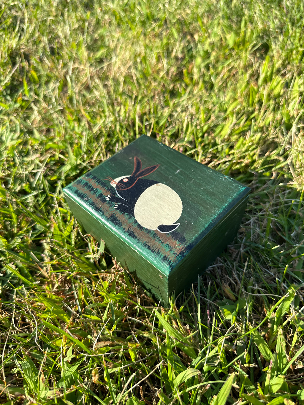 Vintage Hand-Painted Wooden Rabbit Trinket Box