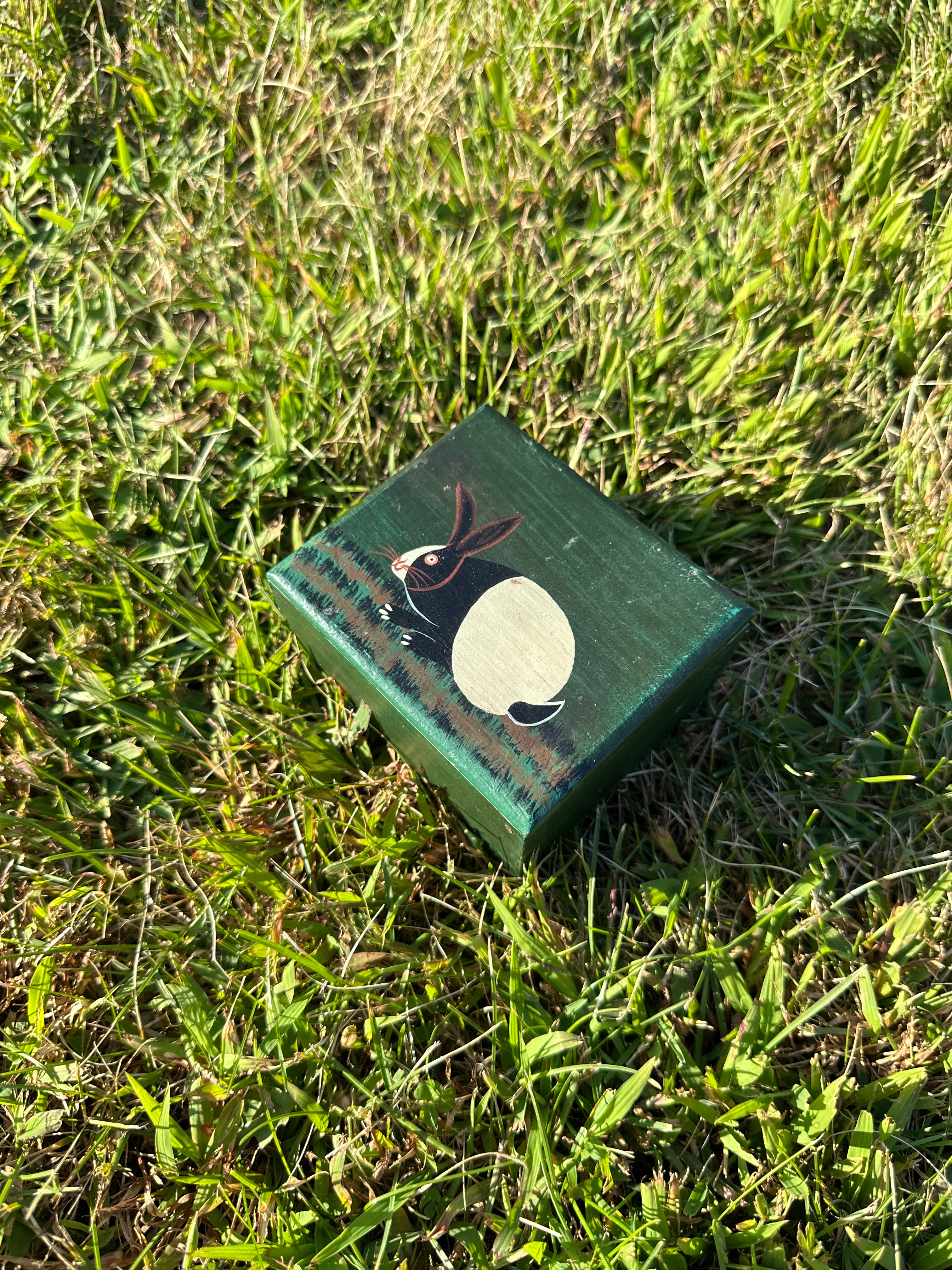 Vintage Hand-Painted Wooden Rabbit Trinket Box