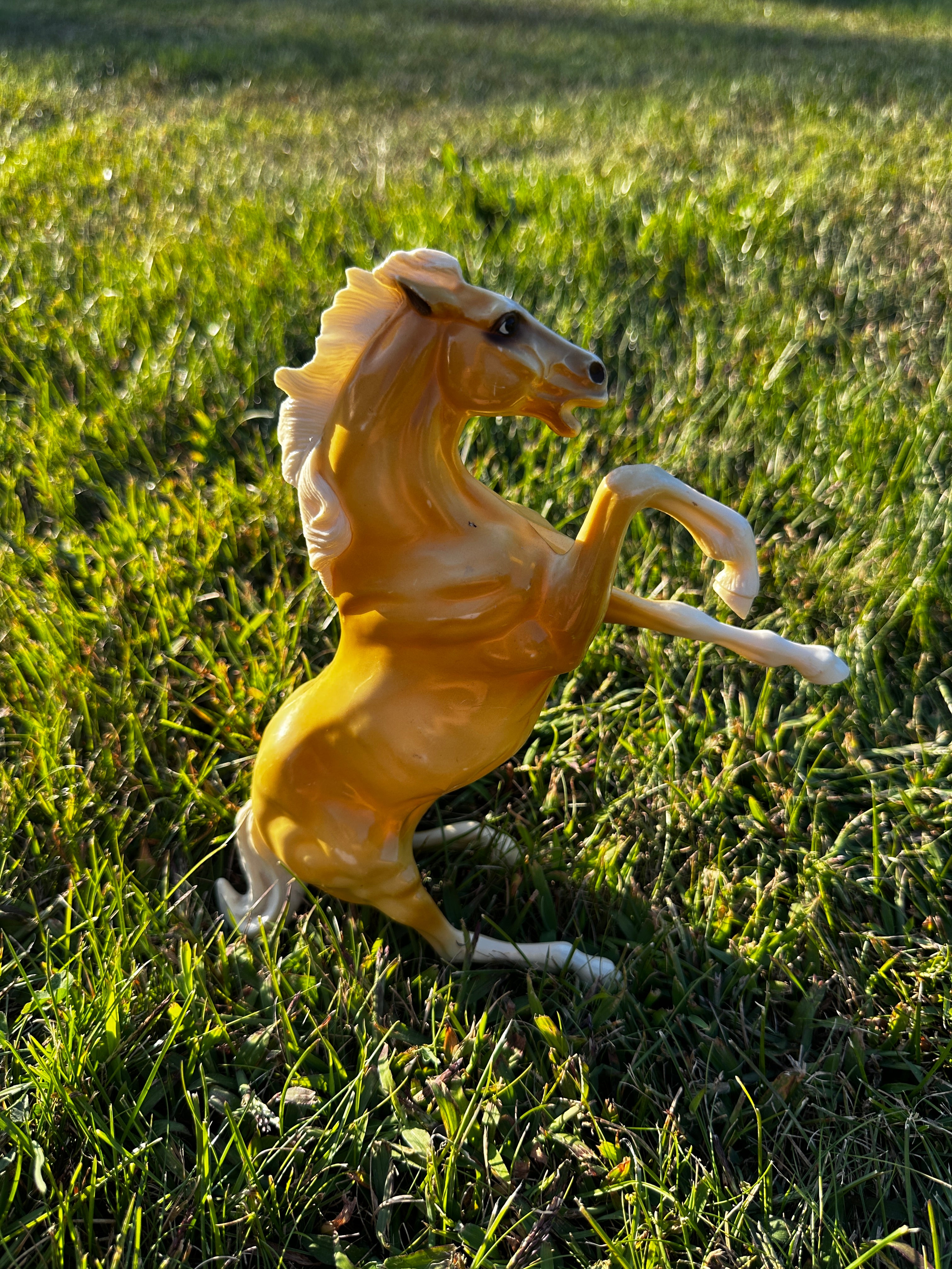Vintage Heartland Rearing Stallion – Golden Yellow Horse Figurine