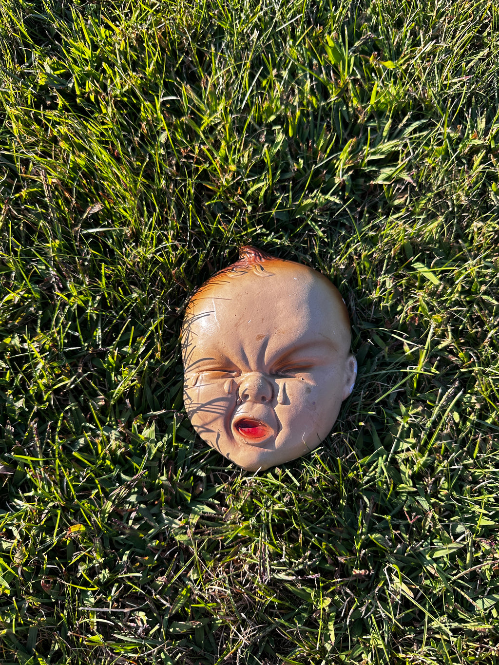 Antique 1940s Chalkware Sour Baby face