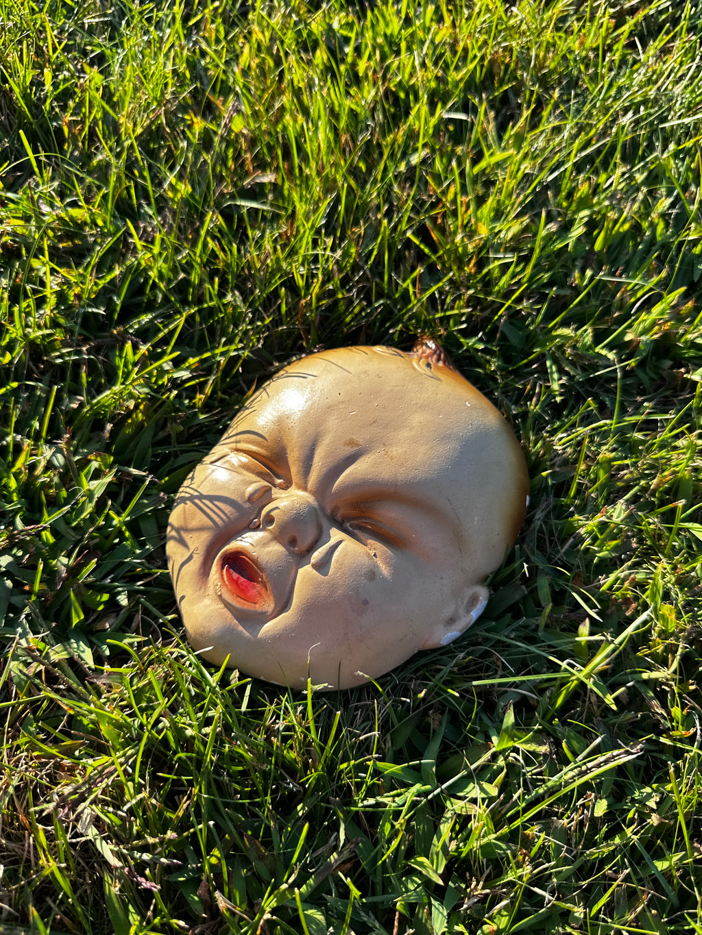 Antique 1940s Chalkware Sour Baby face