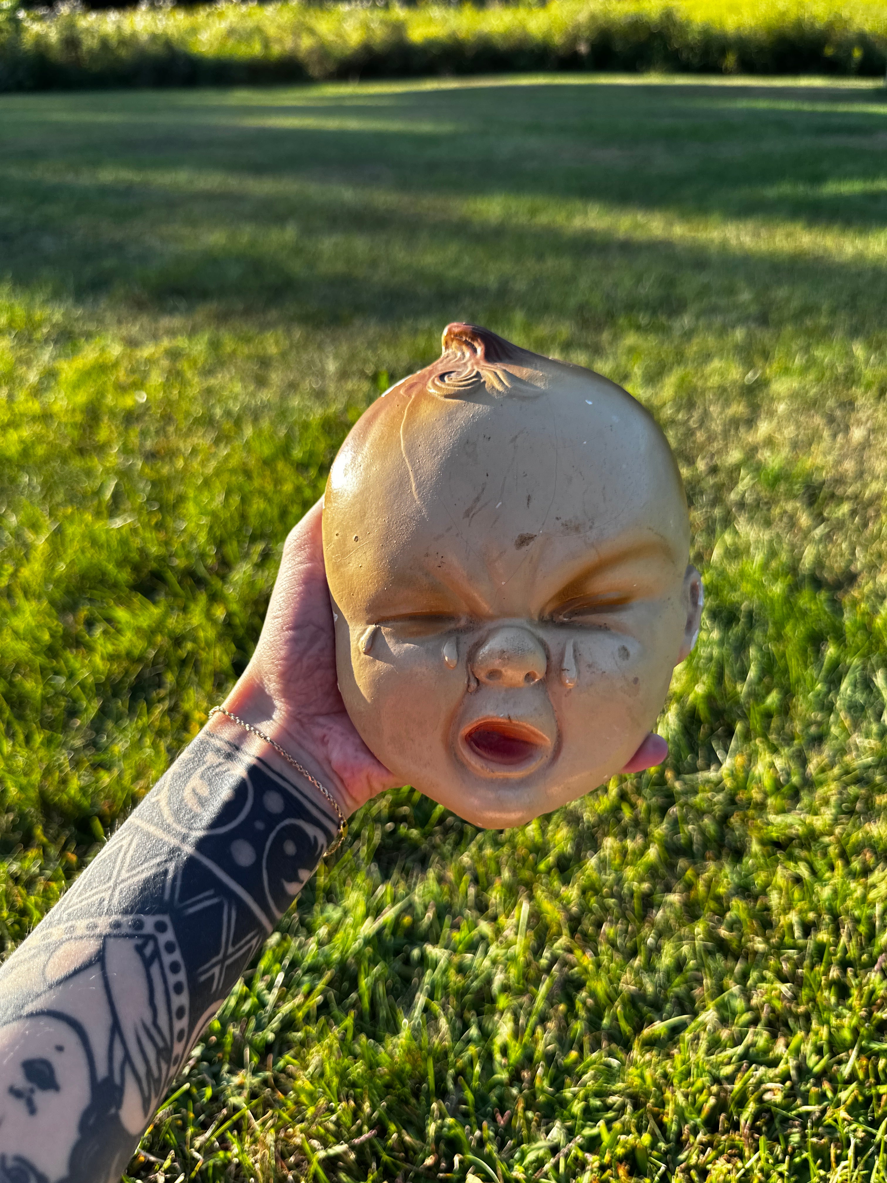 Antique 1940s Chalkware Sour Baby face