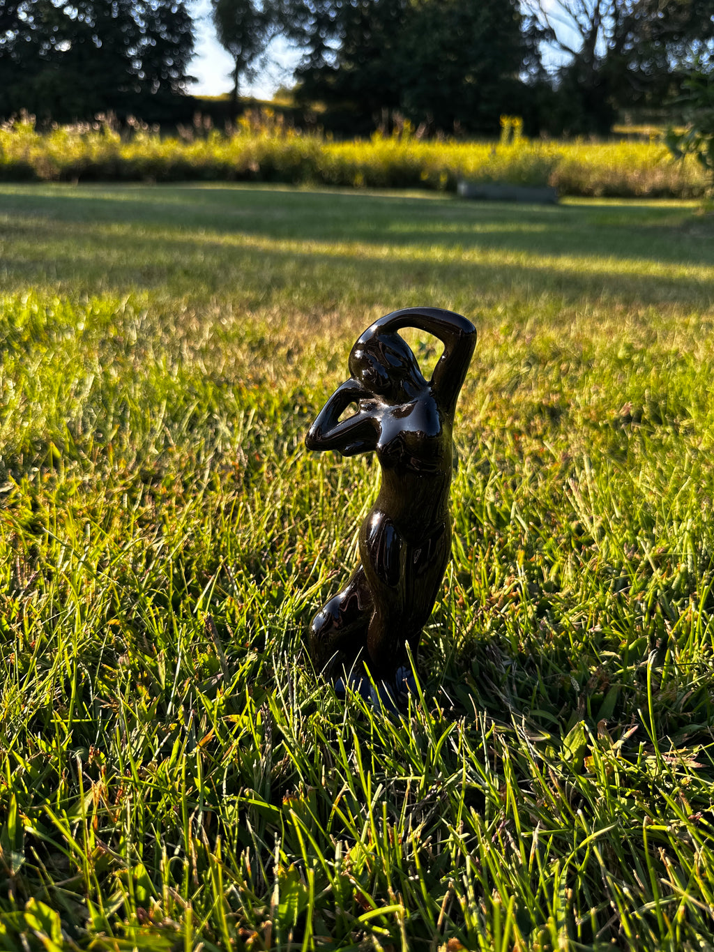 Vintage Black Ceramic Nude Woman Figurine