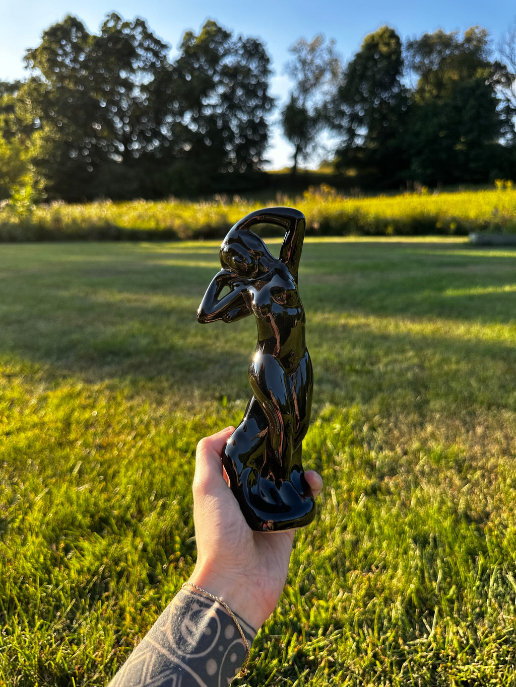 Vintage Black Ceramic Nude Woman Figurine