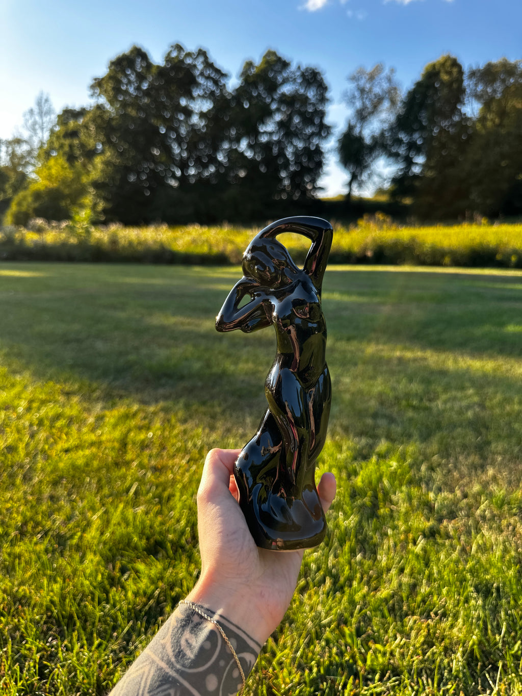Vintage Black Ceramic Nude Woman Figurine
