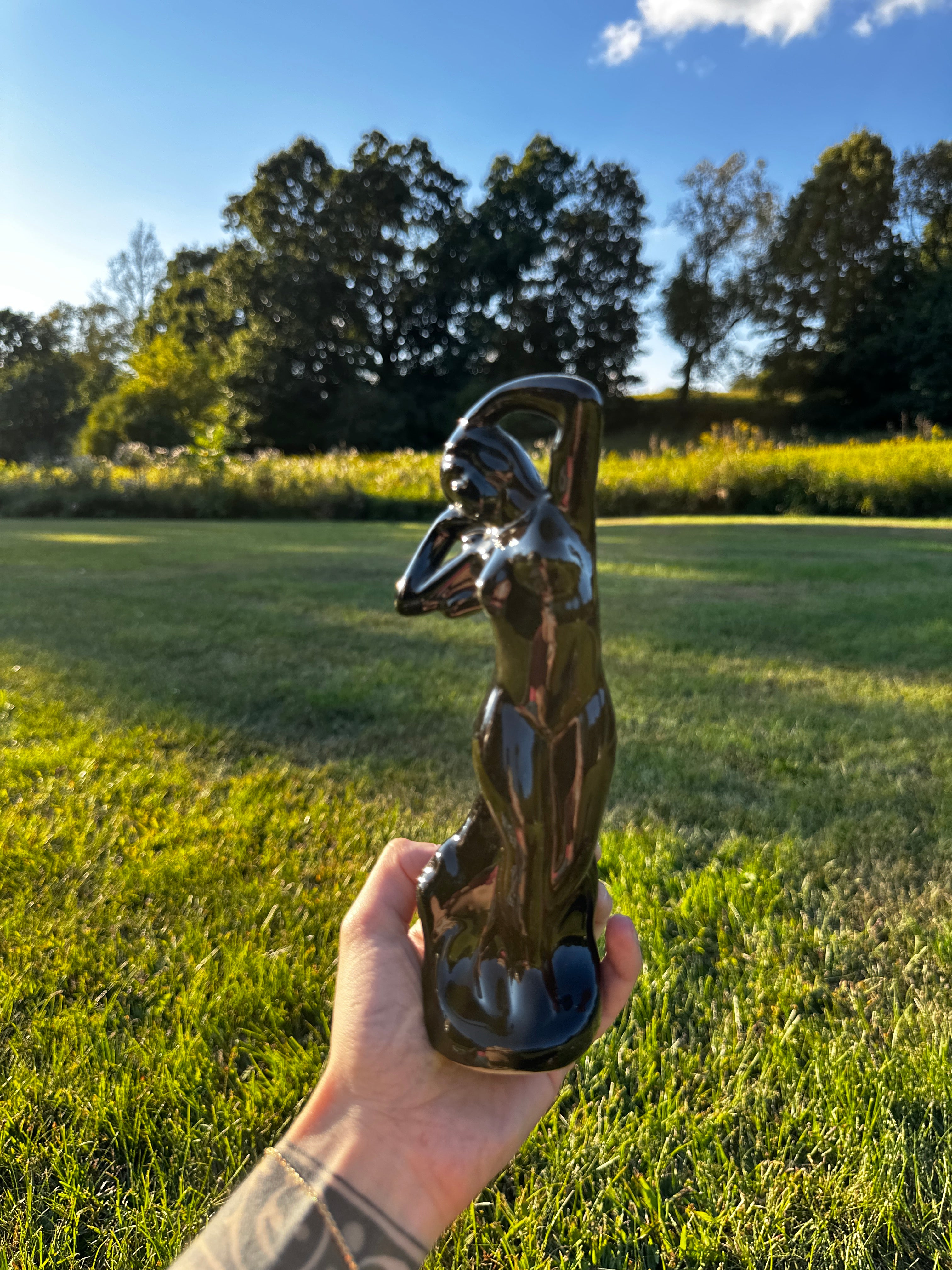 Vintage Black Ceramic Nude Woman Figurine