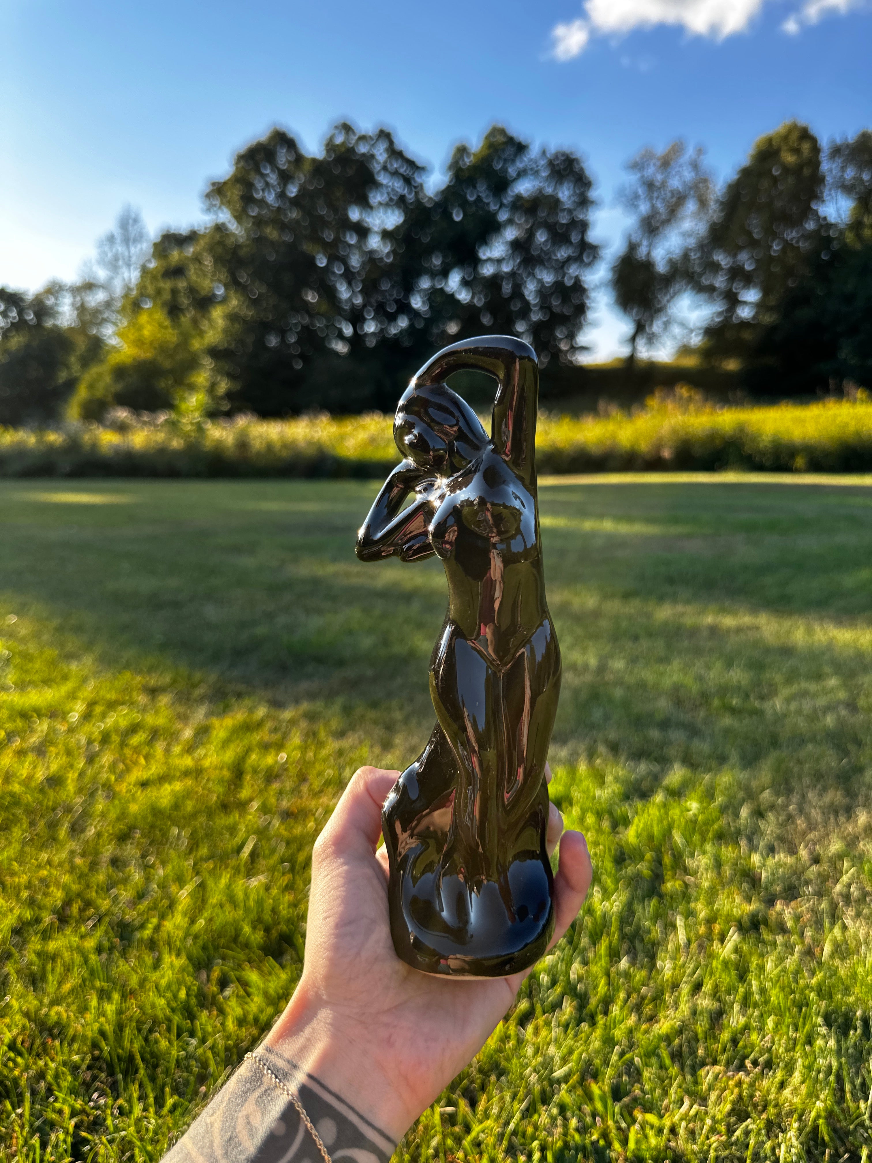 Vintage Black Ceramic Nude Woman Figurine