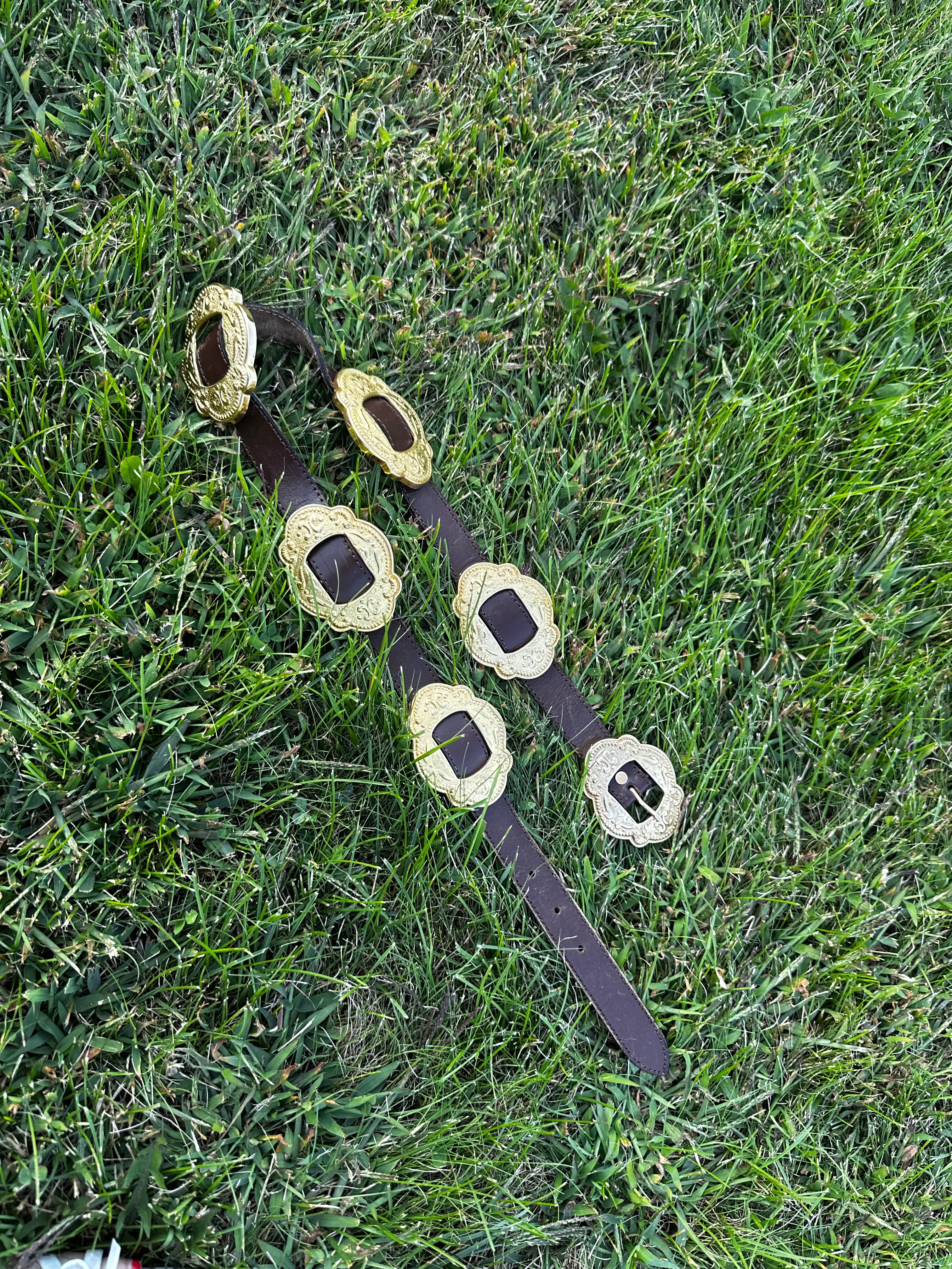 Vintage Western Concho Belt – Brown Leather with Gold-Tone Engraved Conchos