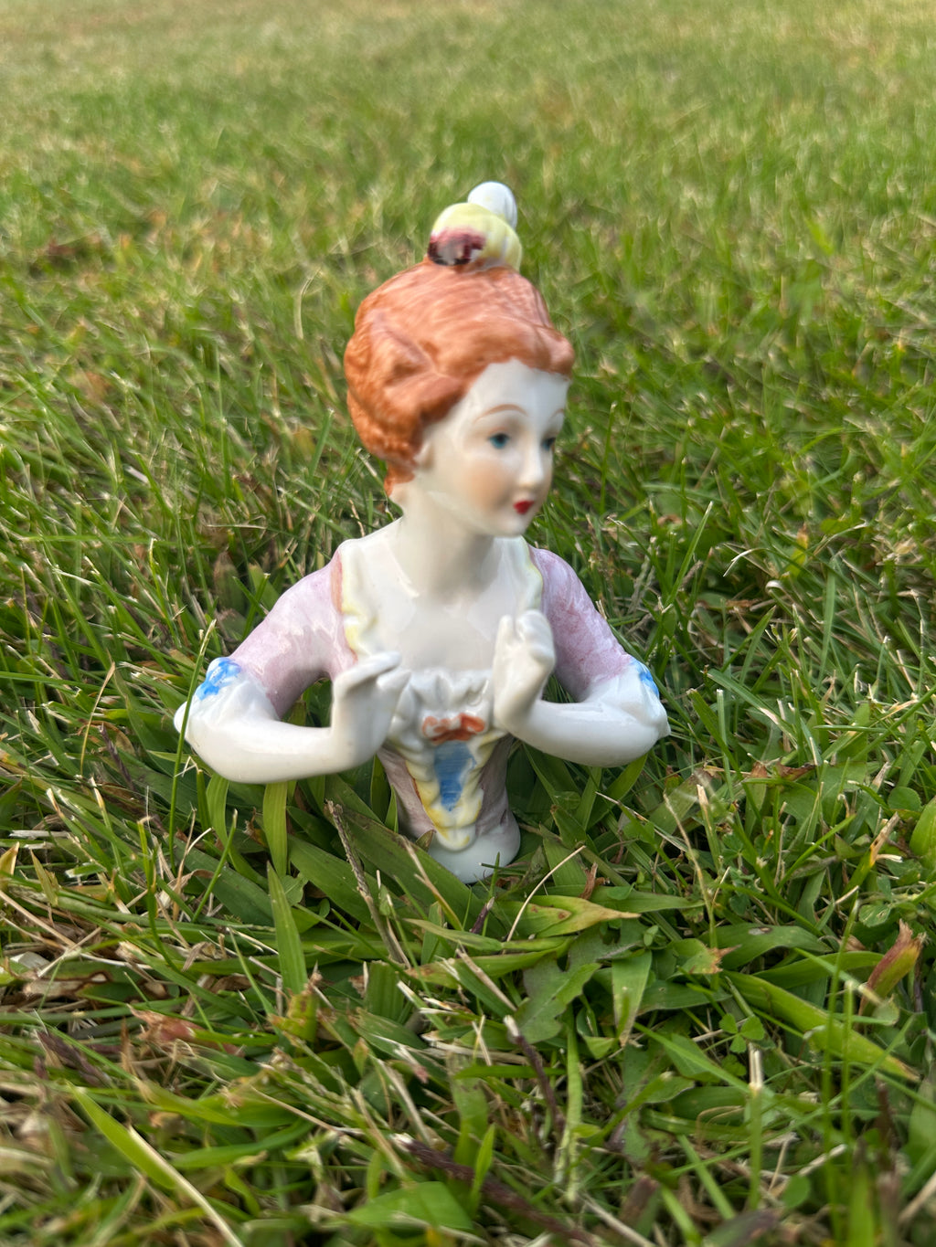 Antique German Porcelain Pincushion Half Doll – Victorian Lady Figurine