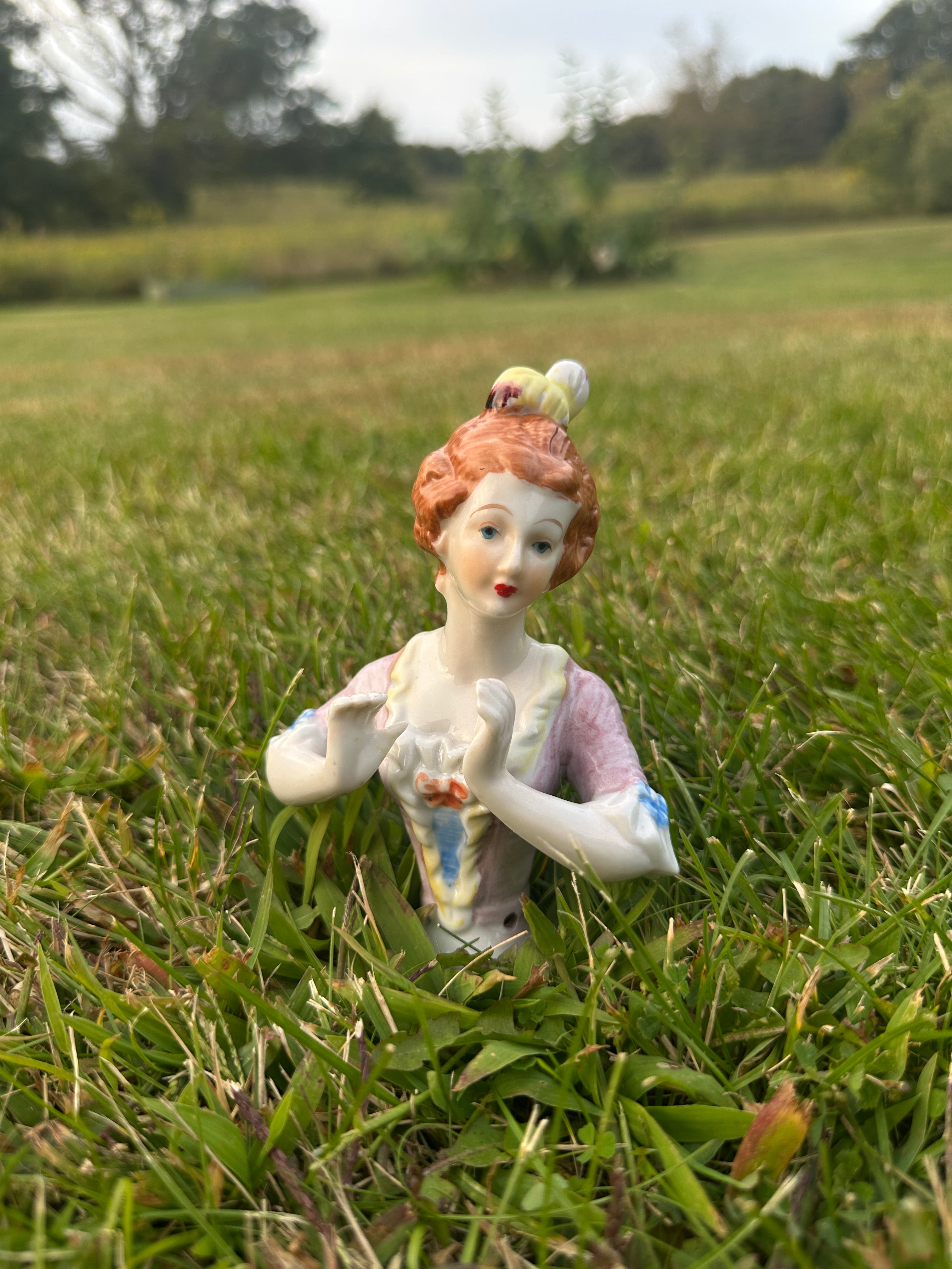 Antique German Porcelain Pincushion Half Doll – Victorian Lady Figurine