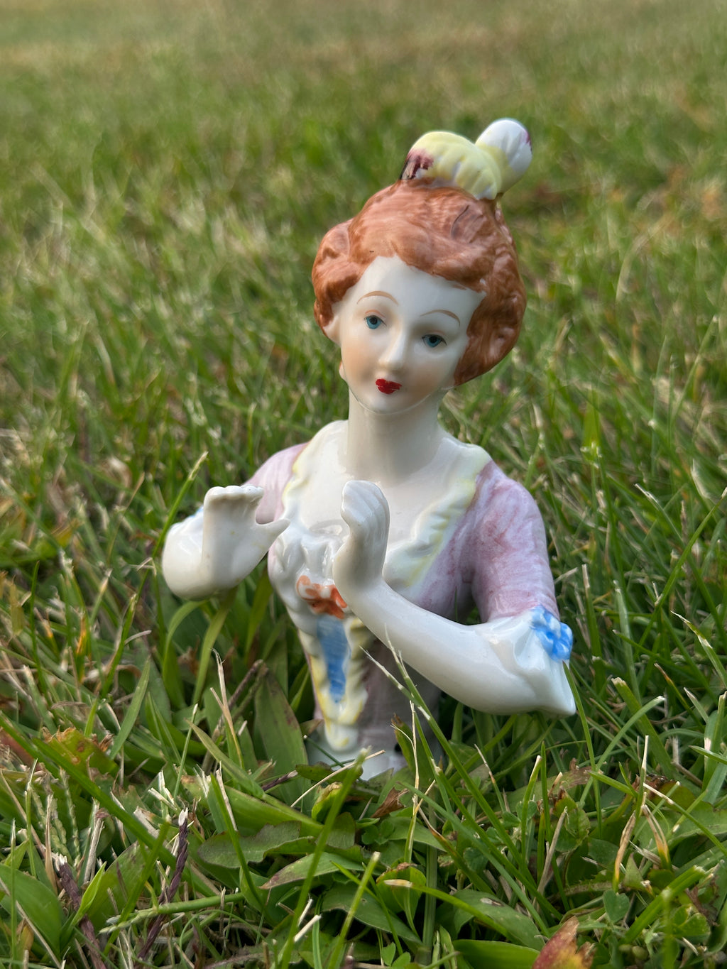 Antique German Porcelain Pincushion Half Doll – Victorian Lady Figurine