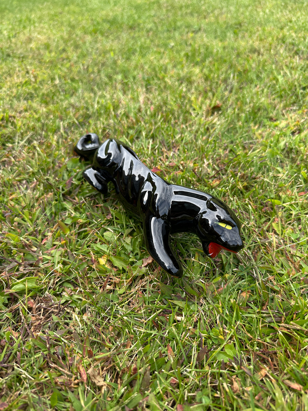 Vintage 50s Black Ceramic Panther Cat Red Ware Figurine