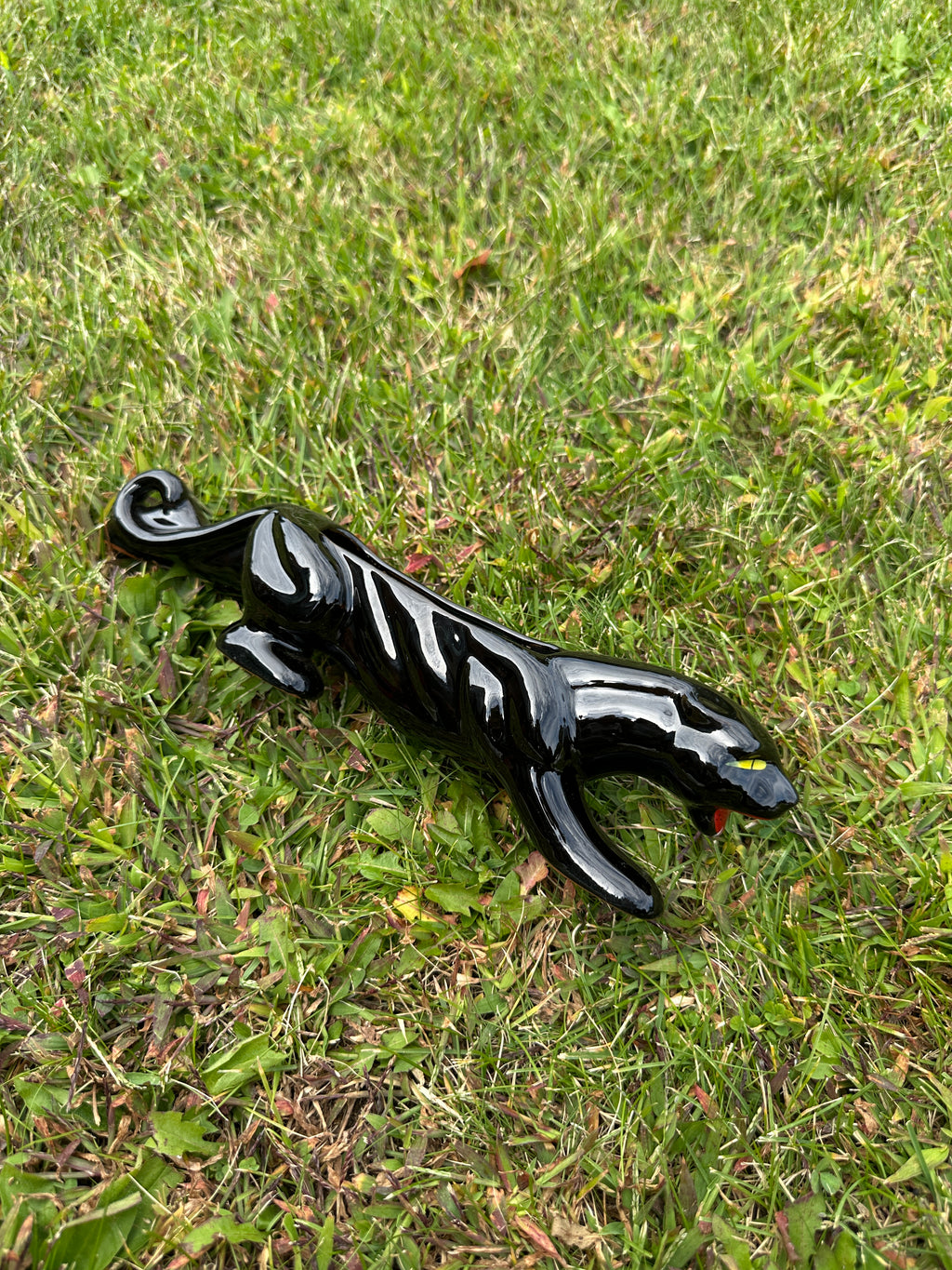 Vintage 50s Black Ceramic Panther Cat Red Ware Figurine